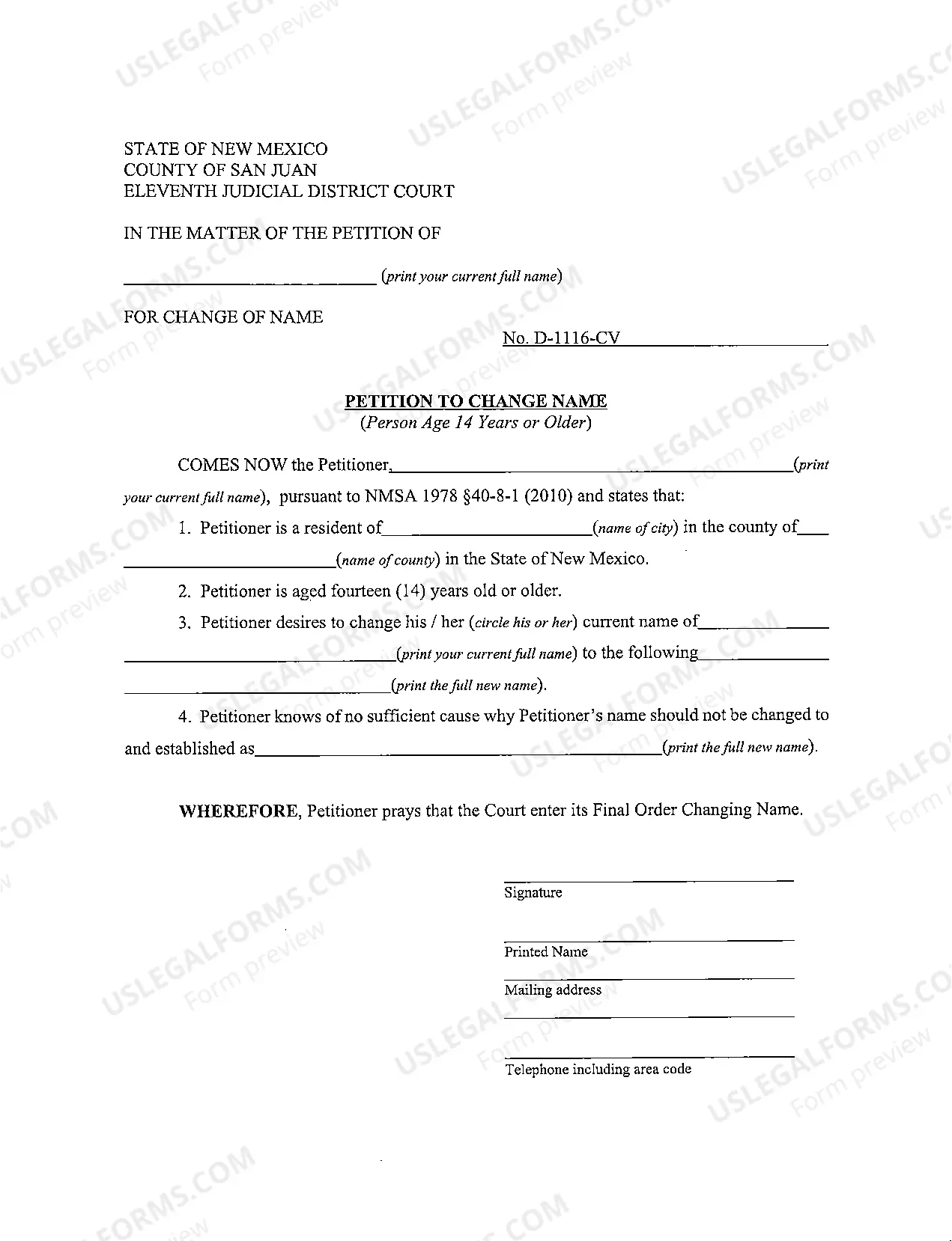 Preview Name Change Instructions and Forms for an Adult - San Juan County Only