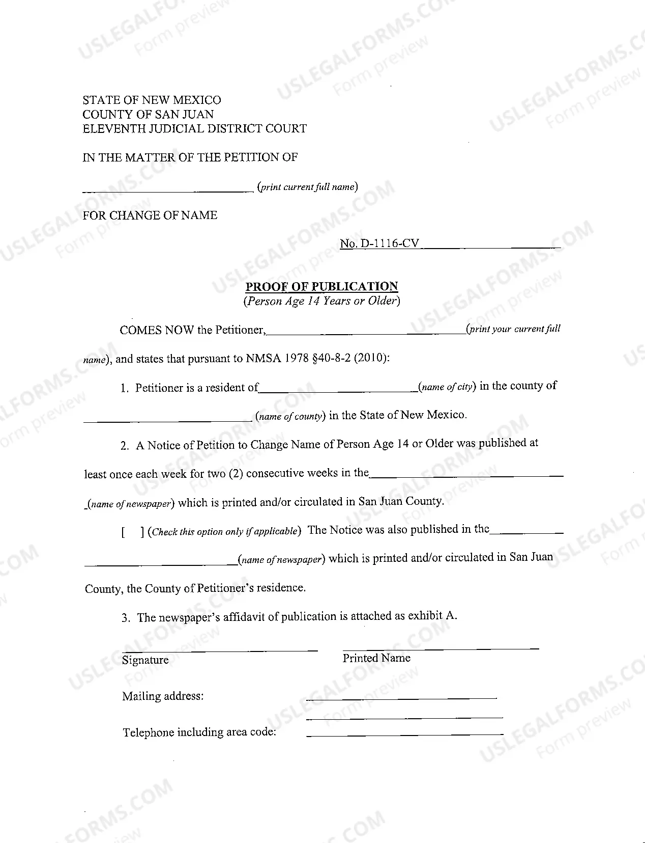Preview Name Change Instructions and Forms for an Adult - San Juan County Only