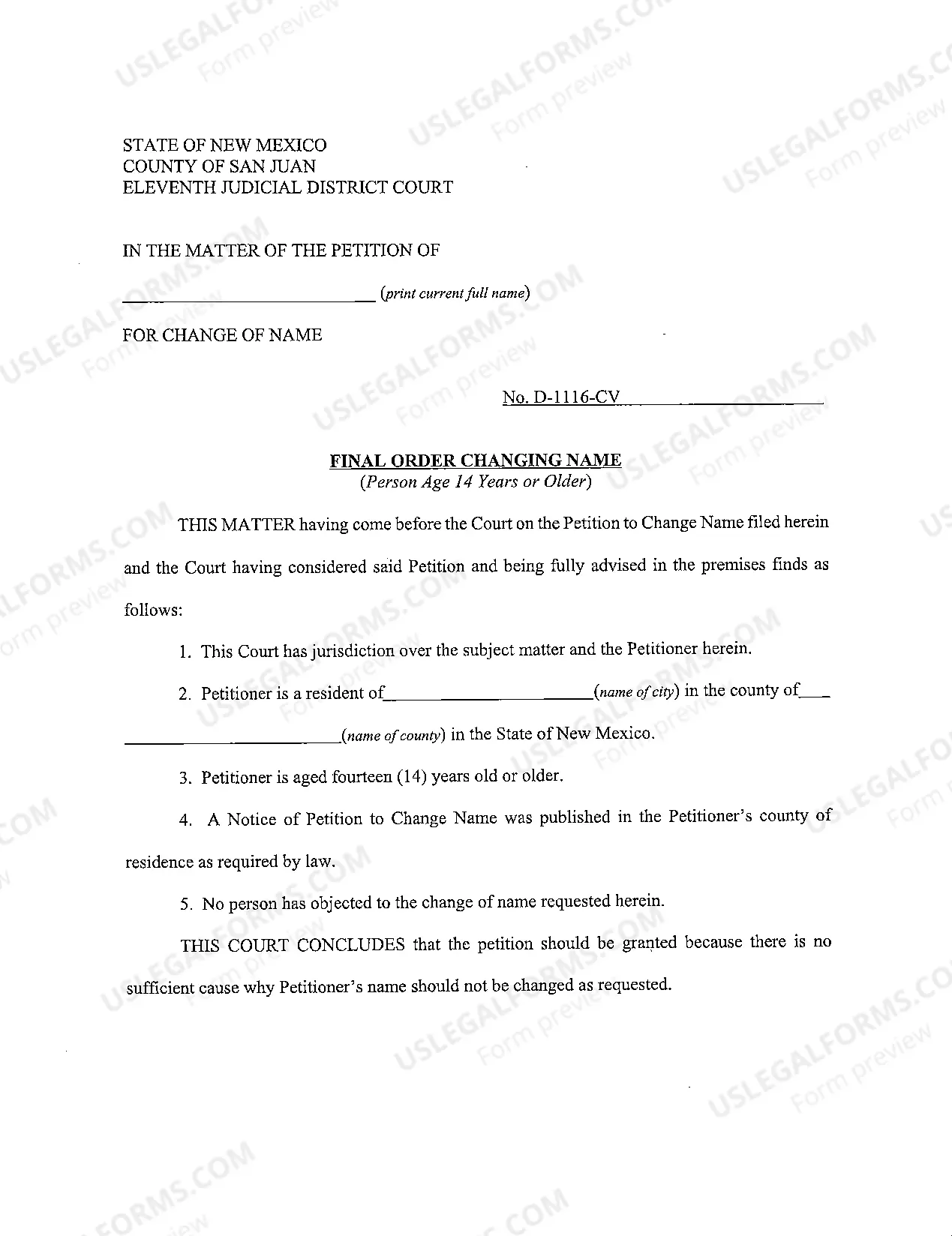 Preview Name Change Instructions and Forms for an Adult - San Juan County Only