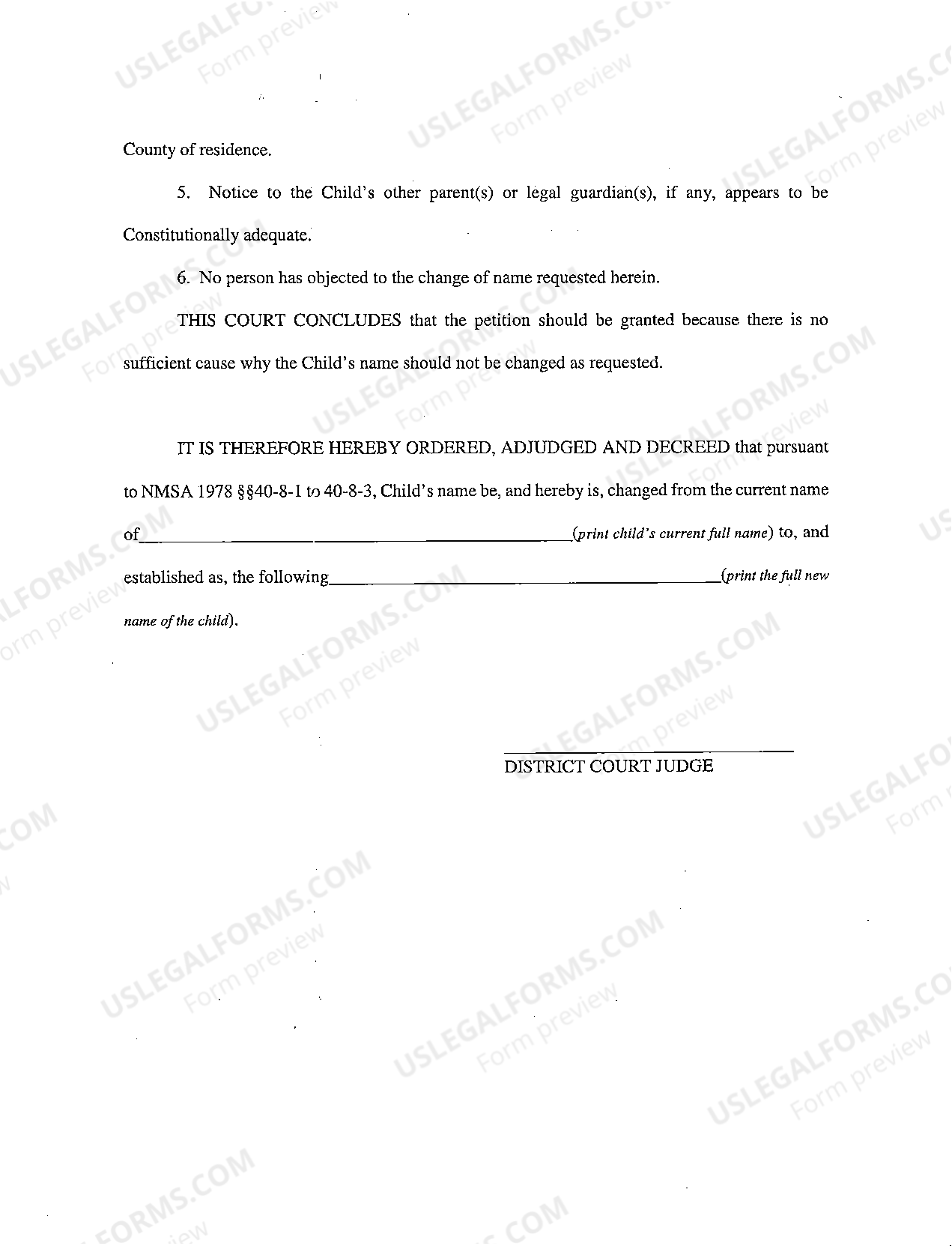 New Mexico Name Change Instructions and Forms for a Minor Under Age 14