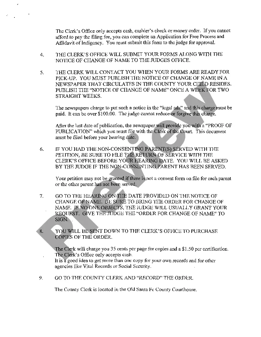 Preview Name Change Instructions and Forms for a Minor Child - Santa Fe County Only