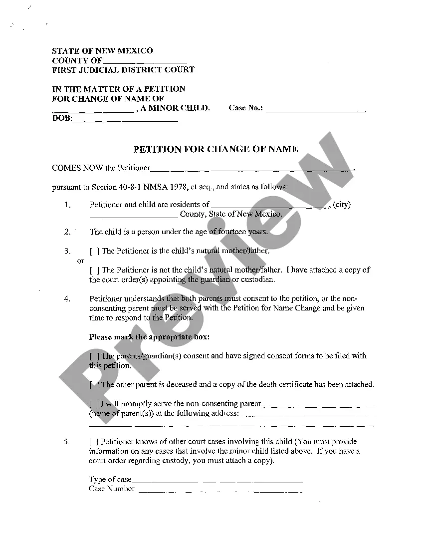 Preview Name Change Instructions and Forms for a Minor Child - Santa Fe County Only