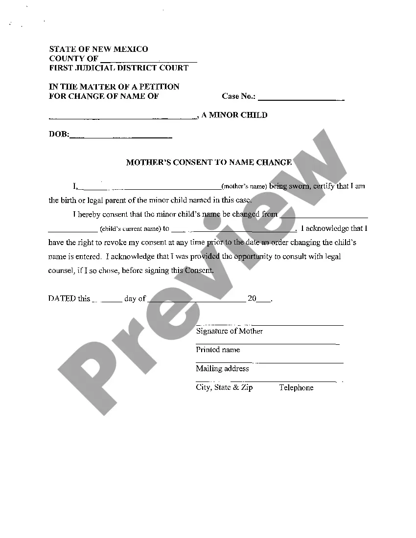 Preview Name Change Instructions and Forms for a Minor Child - Santa Fe County Only
