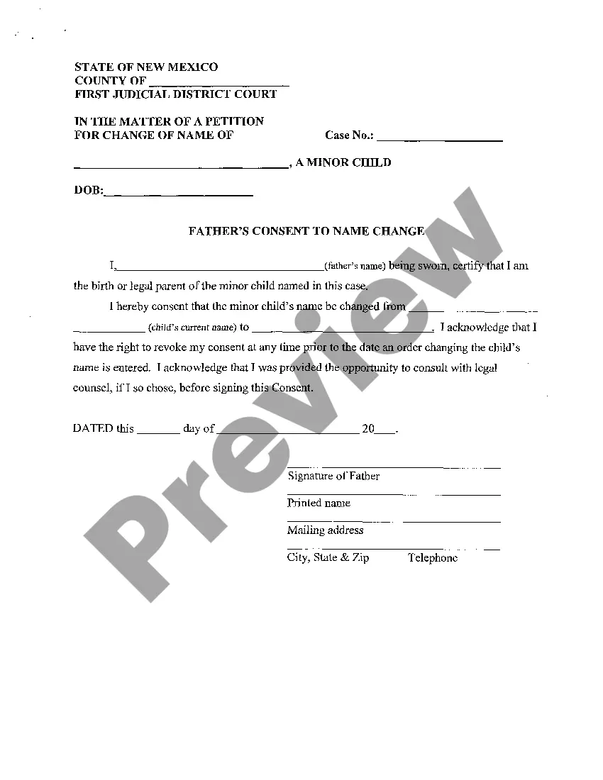 Preview Name Change Instructions and Forms for a Minor Child - Santa Fe County Only