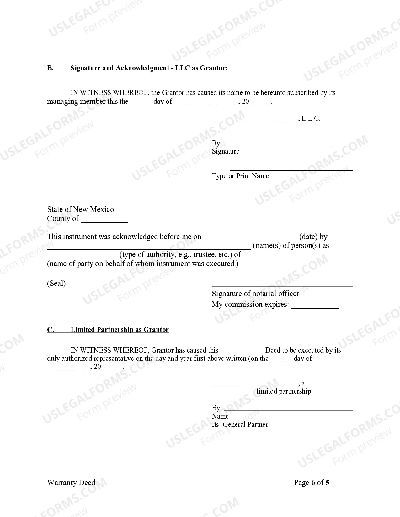 Preview Warranty Deed from Limited Partnership or LLC is the Grantor, or Grantee