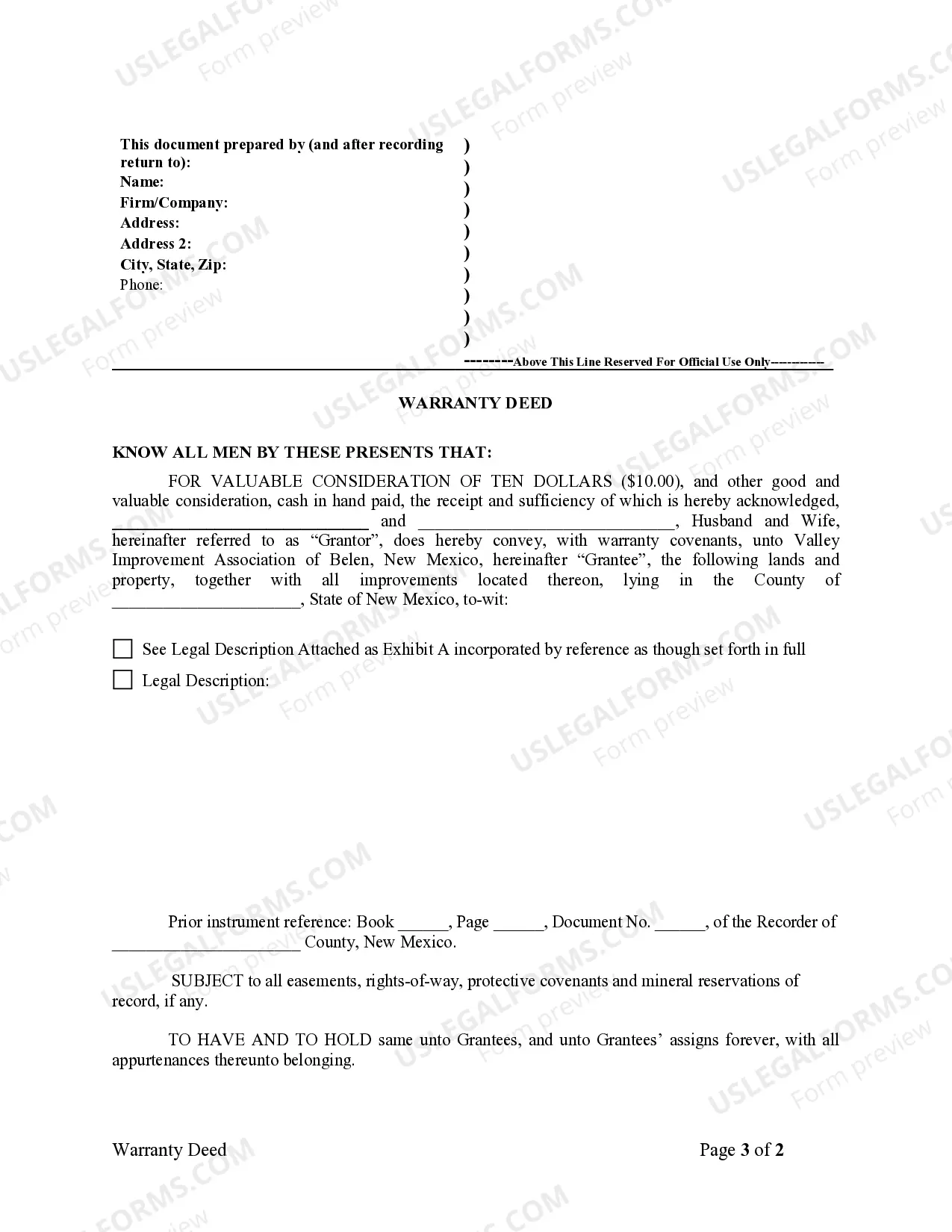 Preview Warranty Deed for Husband and Wife to an Unincorporated Association