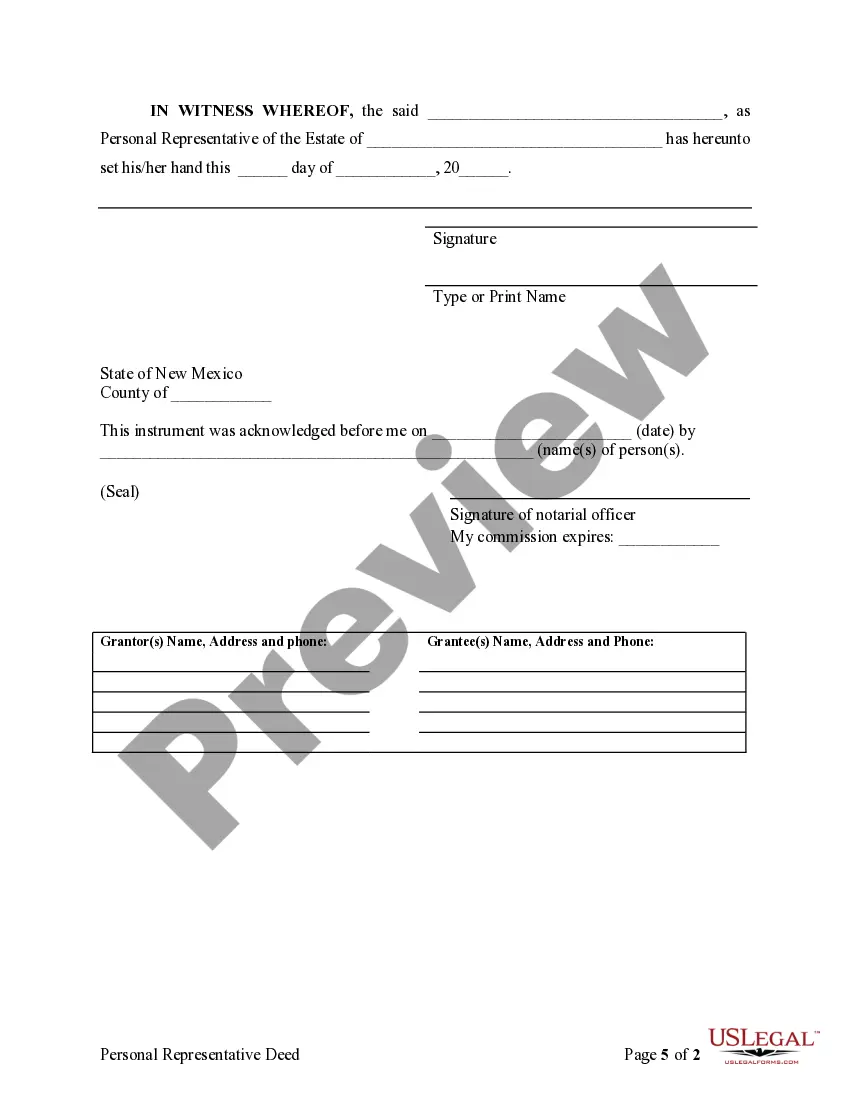 Preview Quitclaim Deed for Personal Representative's Deed