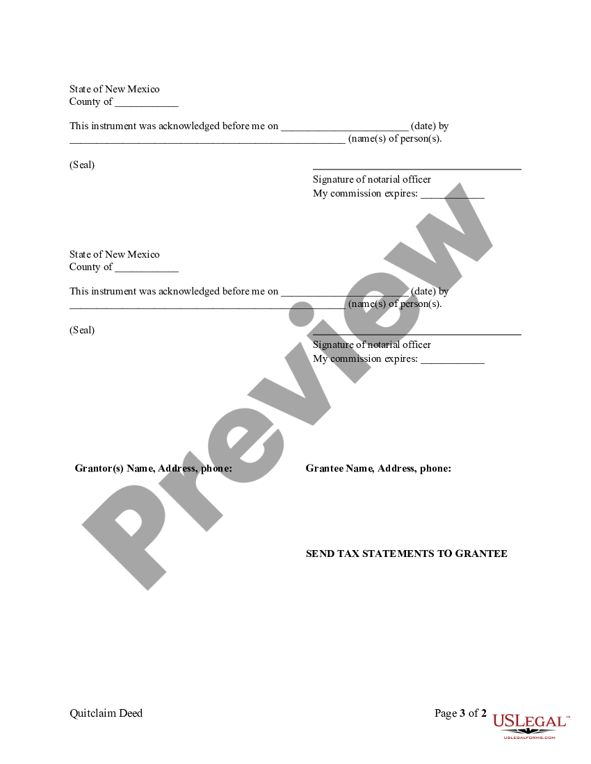 New Mexico Quitclaim Deed For Three Individuals To One Individual Us Legal Forms 8887