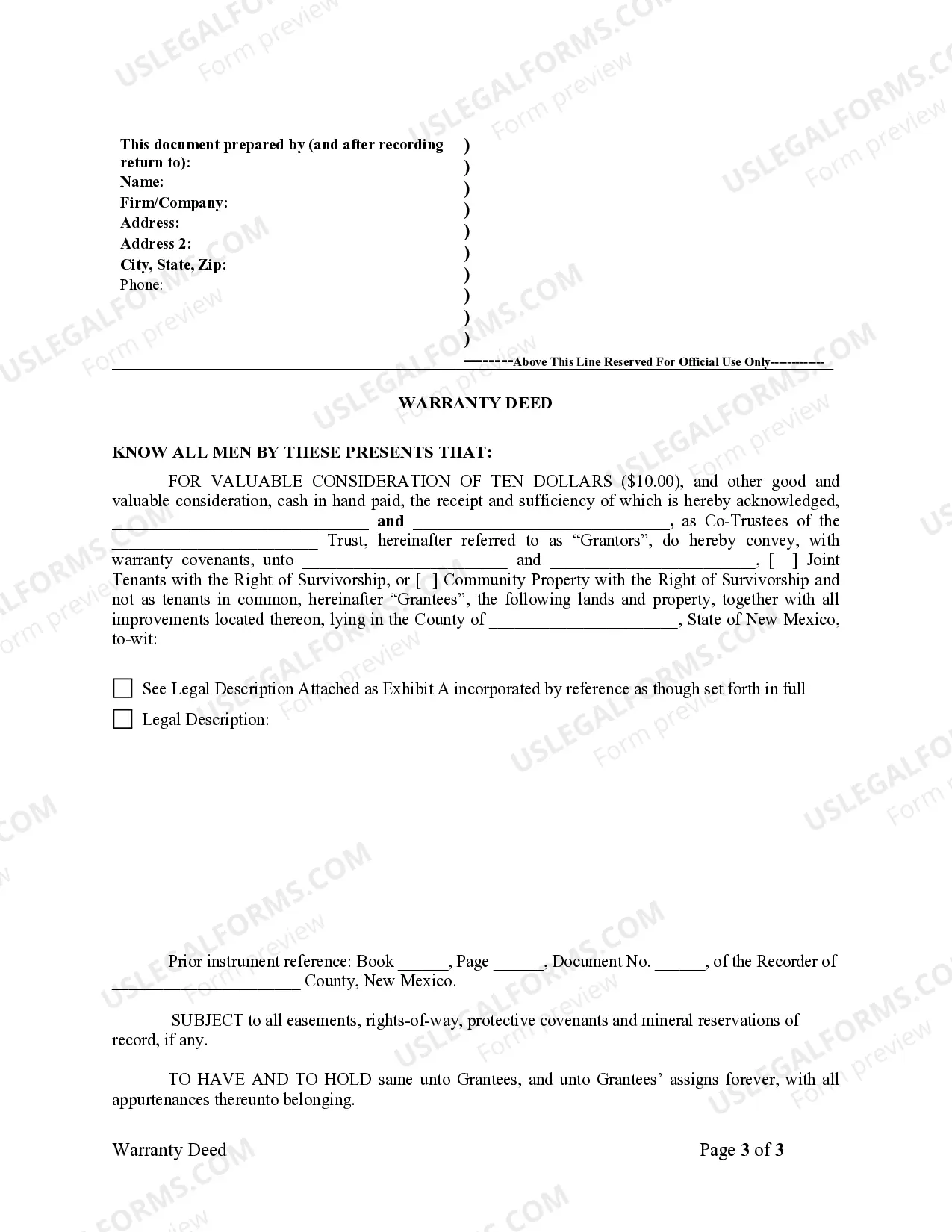 Preview Warranty Deed for Co-Trustees to Husband and Wife as Tenants in Common or as Community Property