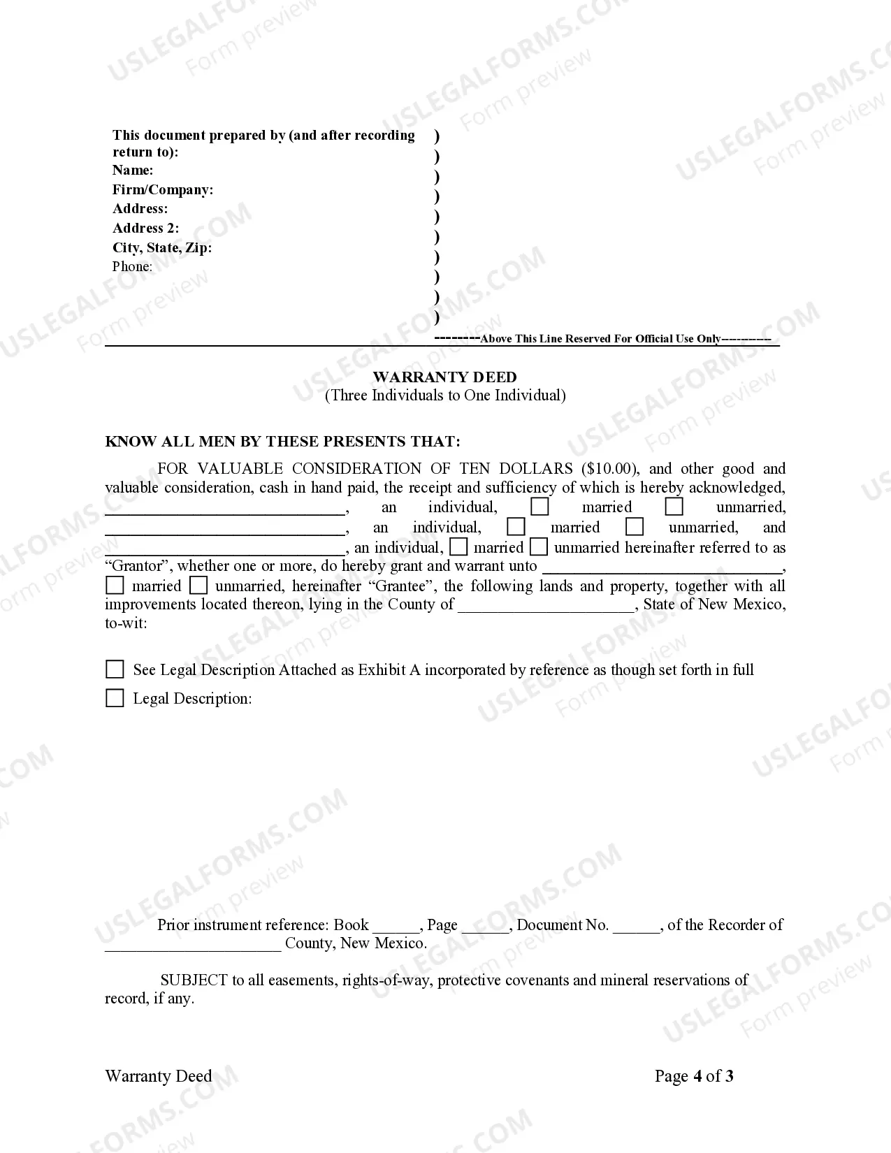 Preview Warranty Deed for Three Individuals to One Individual