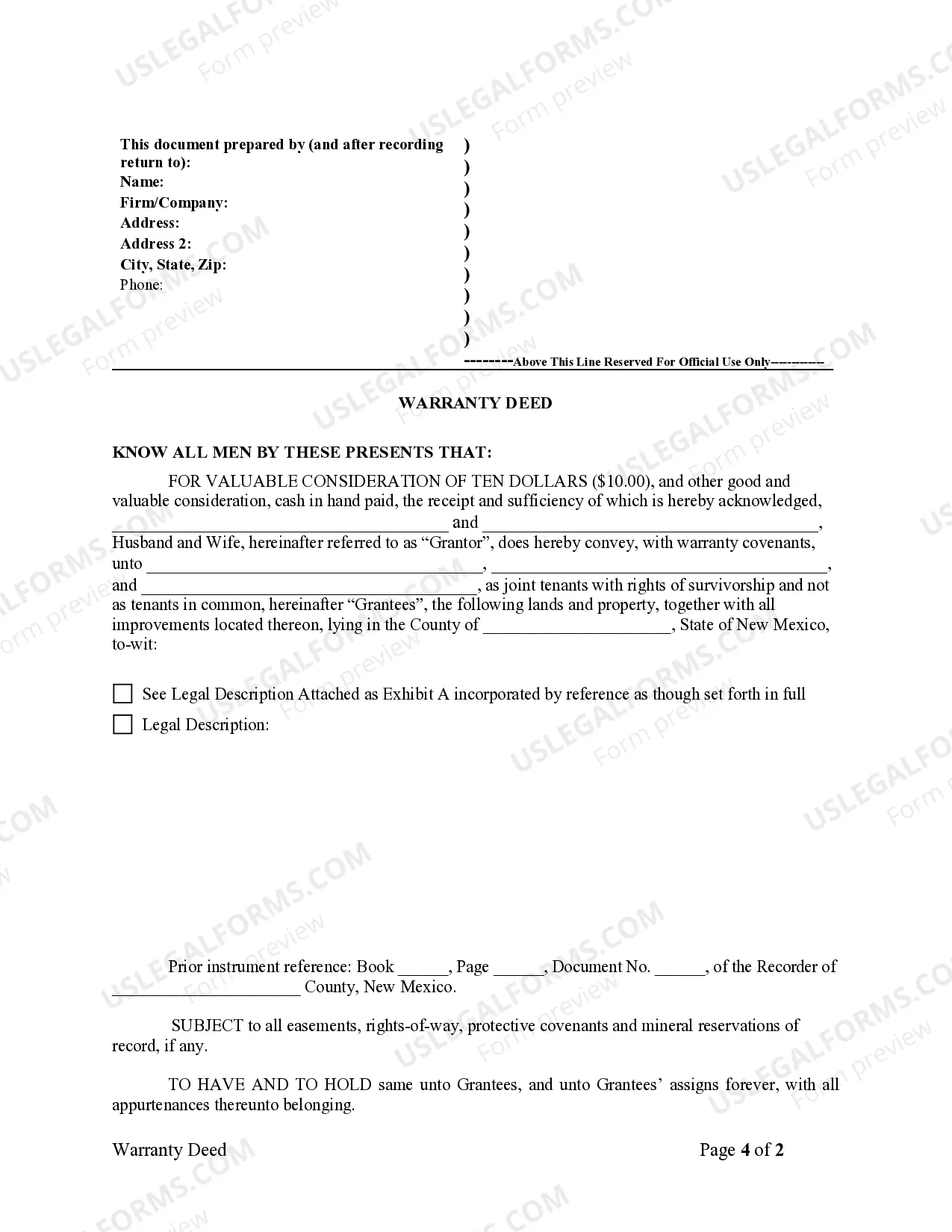 Preview Warranty Deed for Husband and Wife to Three Individuals as Joint Tenants with the Right of Survivorship