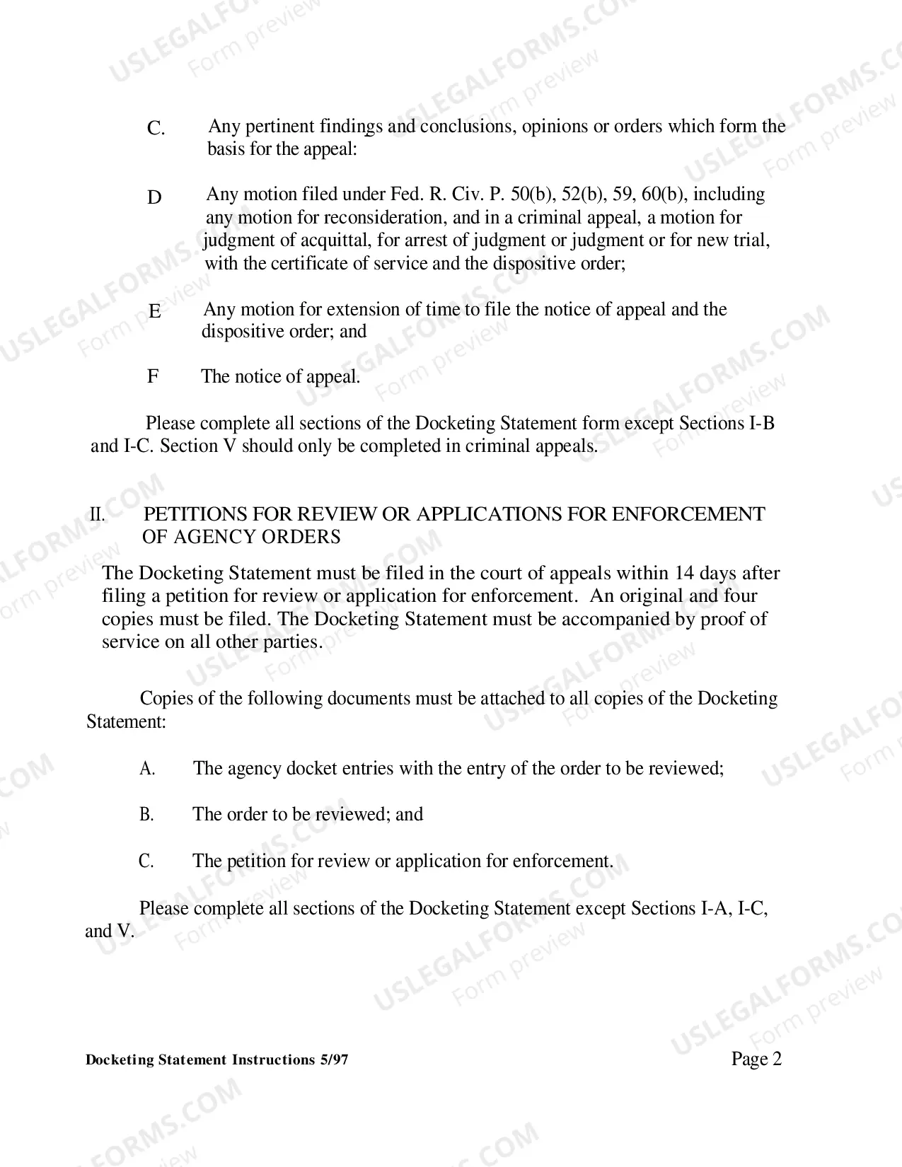 Preview Docketing Statement Instructions