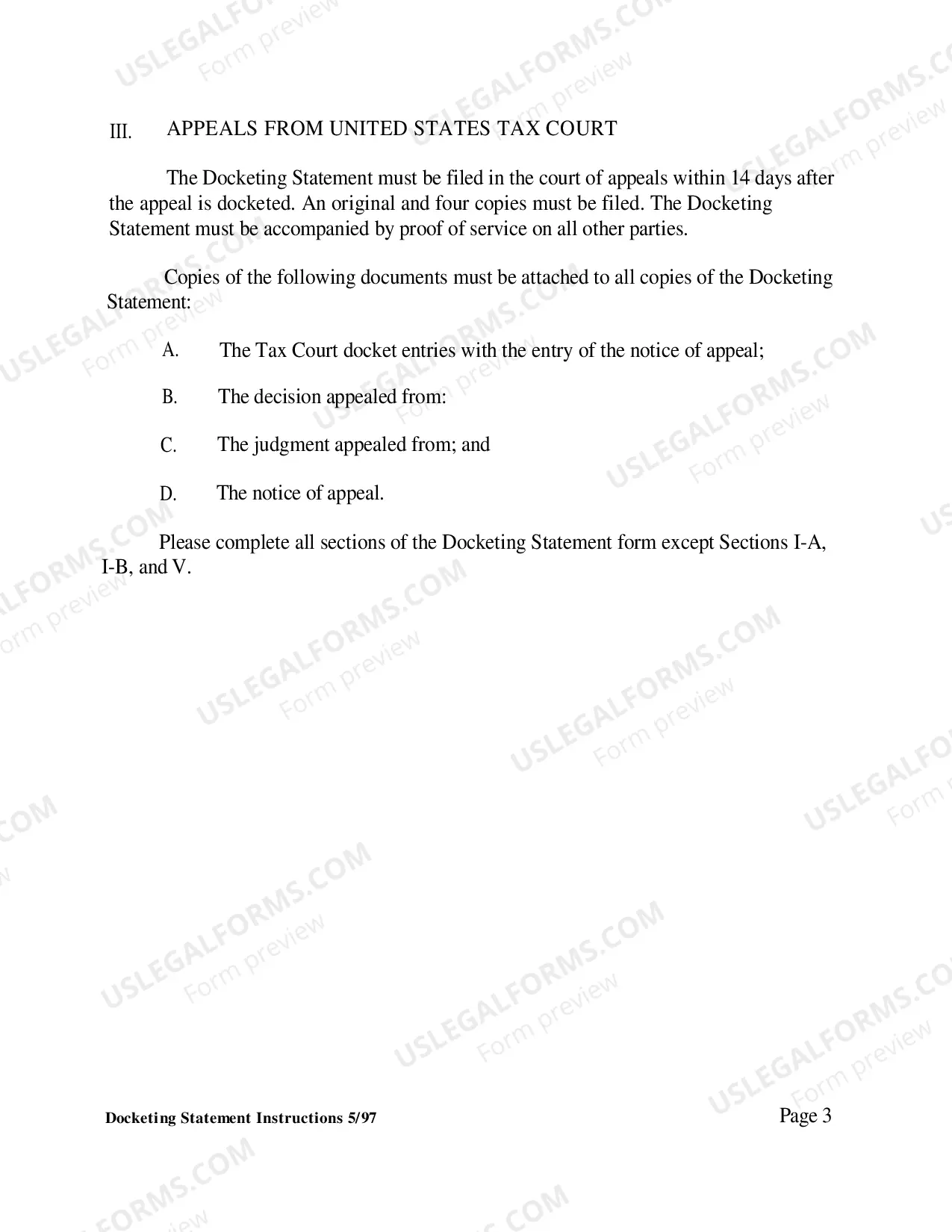 Preview Docketing Statement Instructions