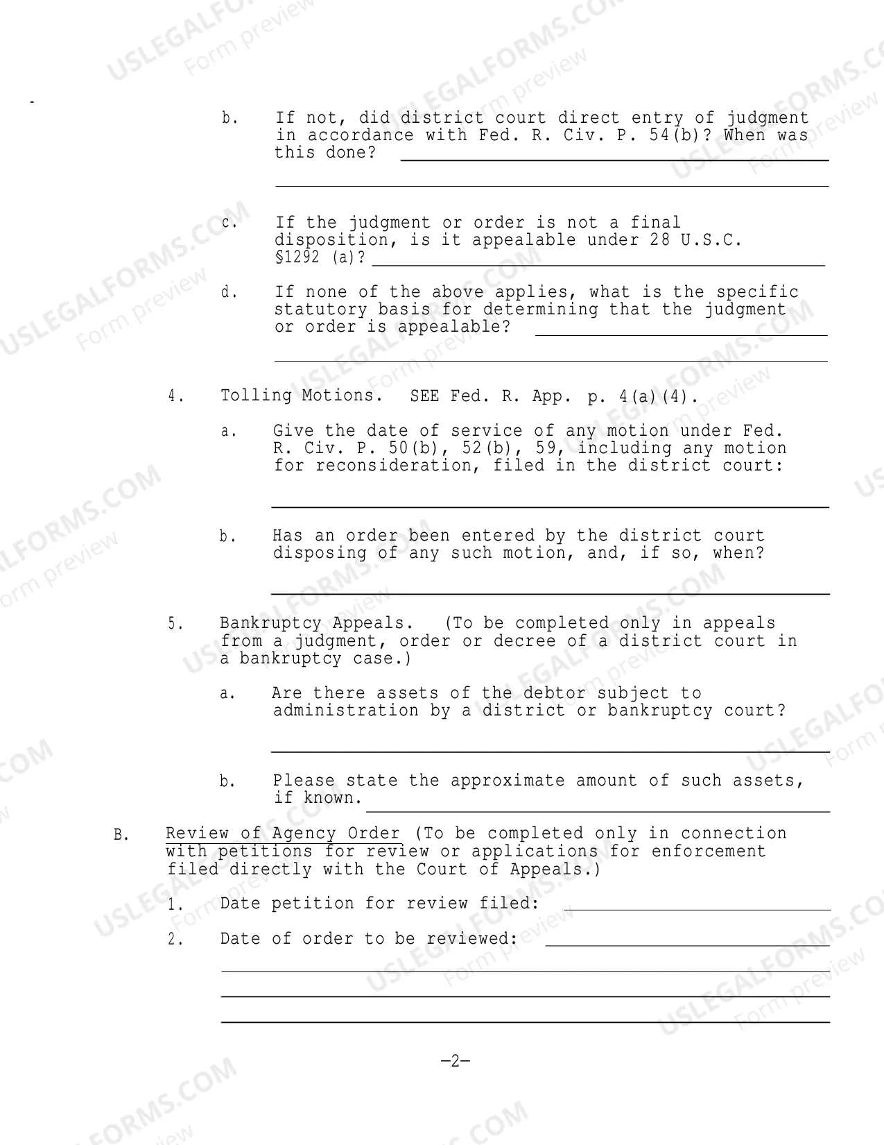 Preview Docketing Statement Instructions