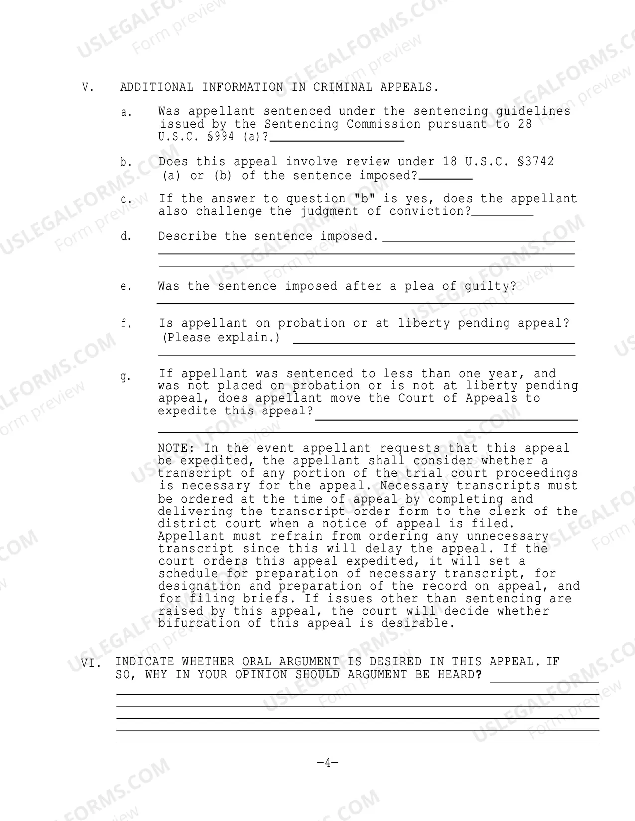Preview Docketing Statement Instructions