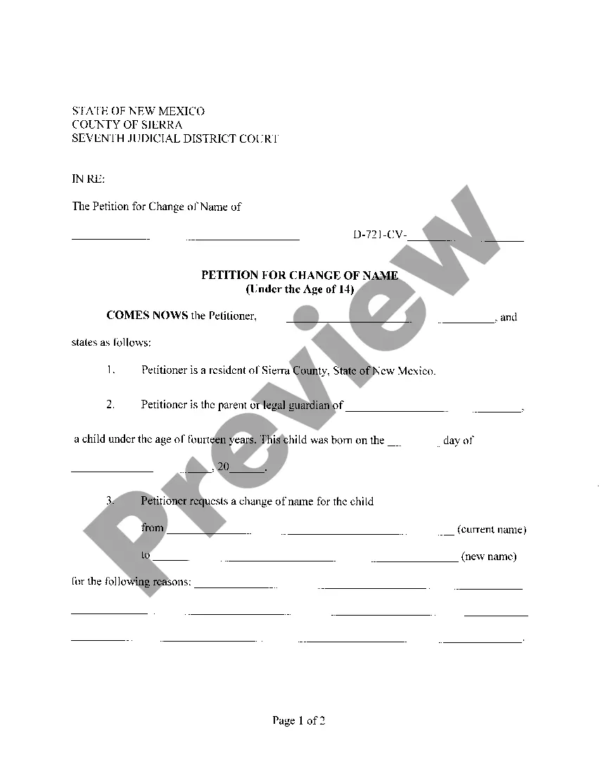 Preview Name Change Instructions and Forms for a Minor Under Age 14 - Sierra County Only