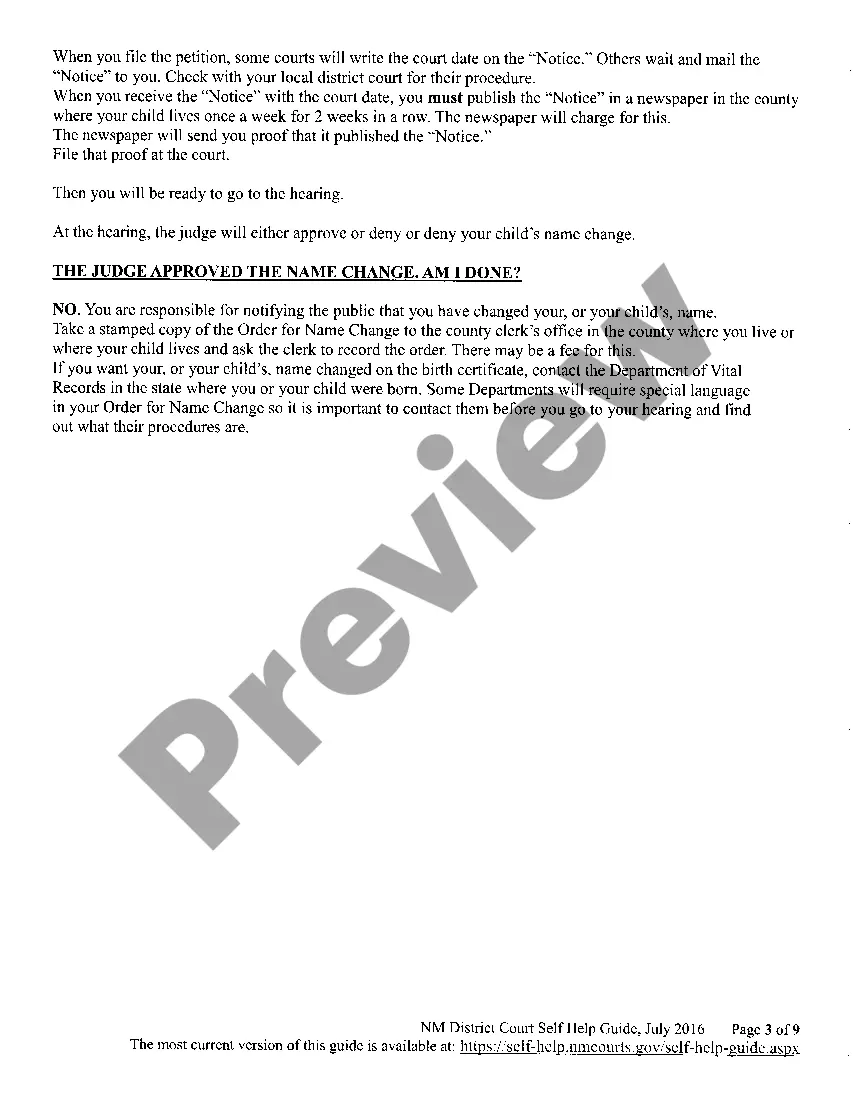 Preview Name Change Instructions and Forms for a Minor Under Age 14 - Sierra County Only