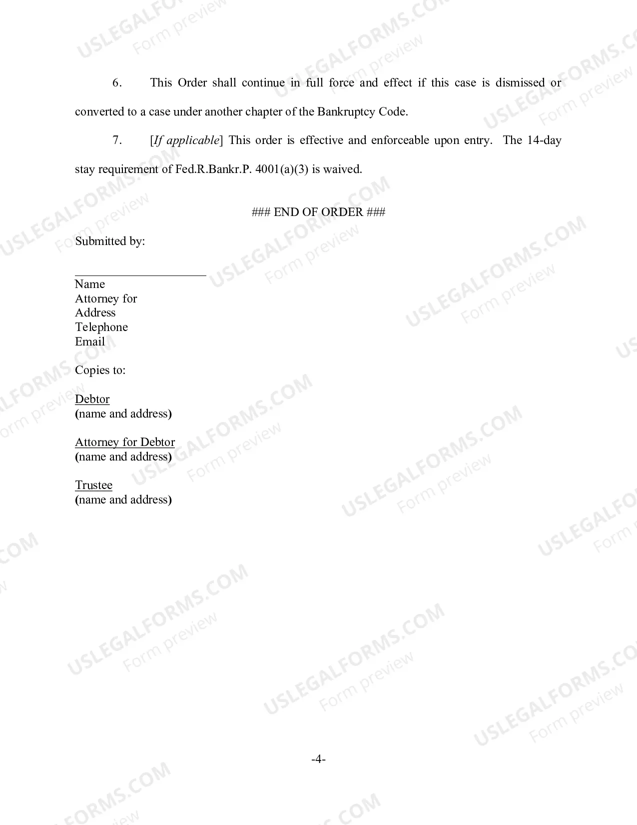Preview Default Order Granting Relief from Stay (Personal Property)