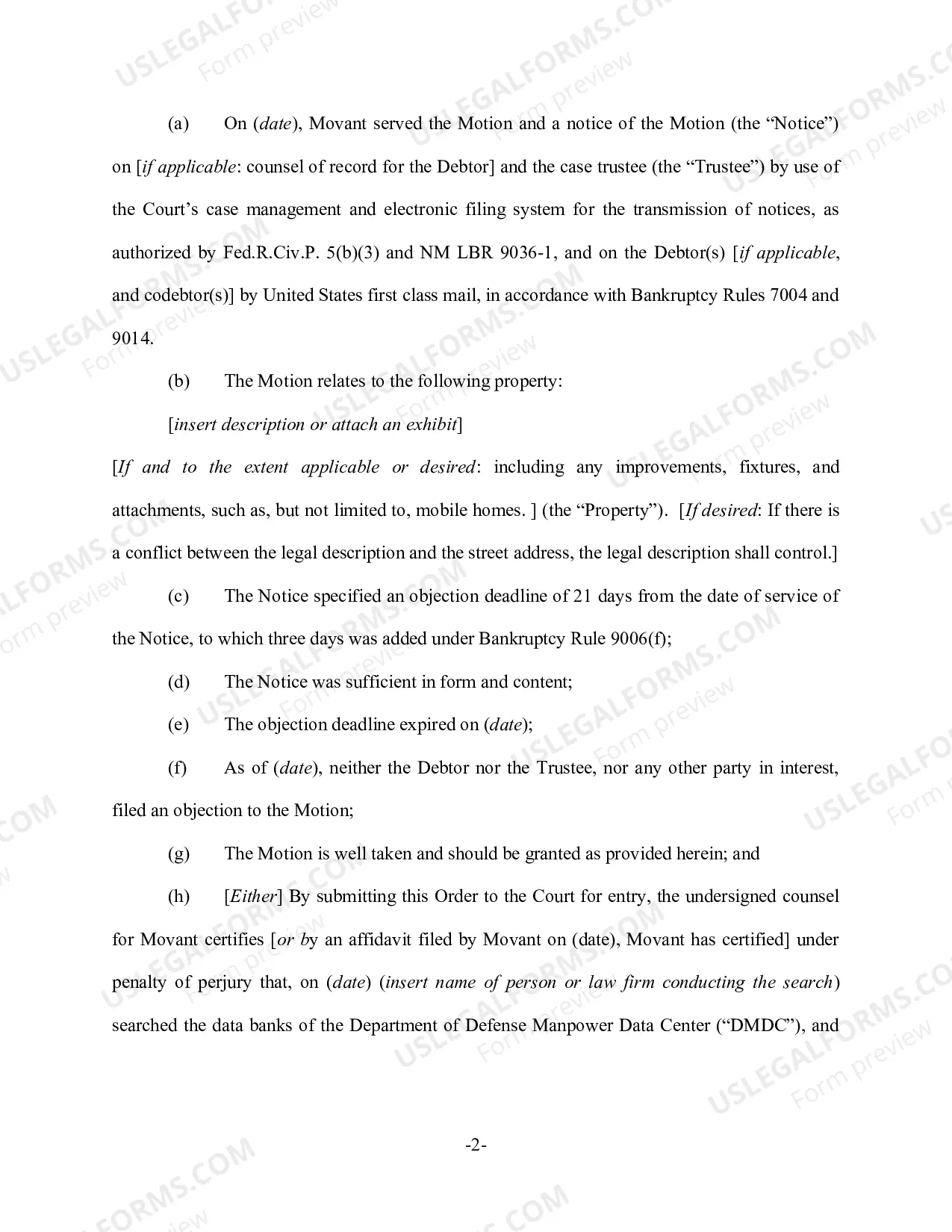 Preview Default Order Granting Relief from Stay (Real Estate)