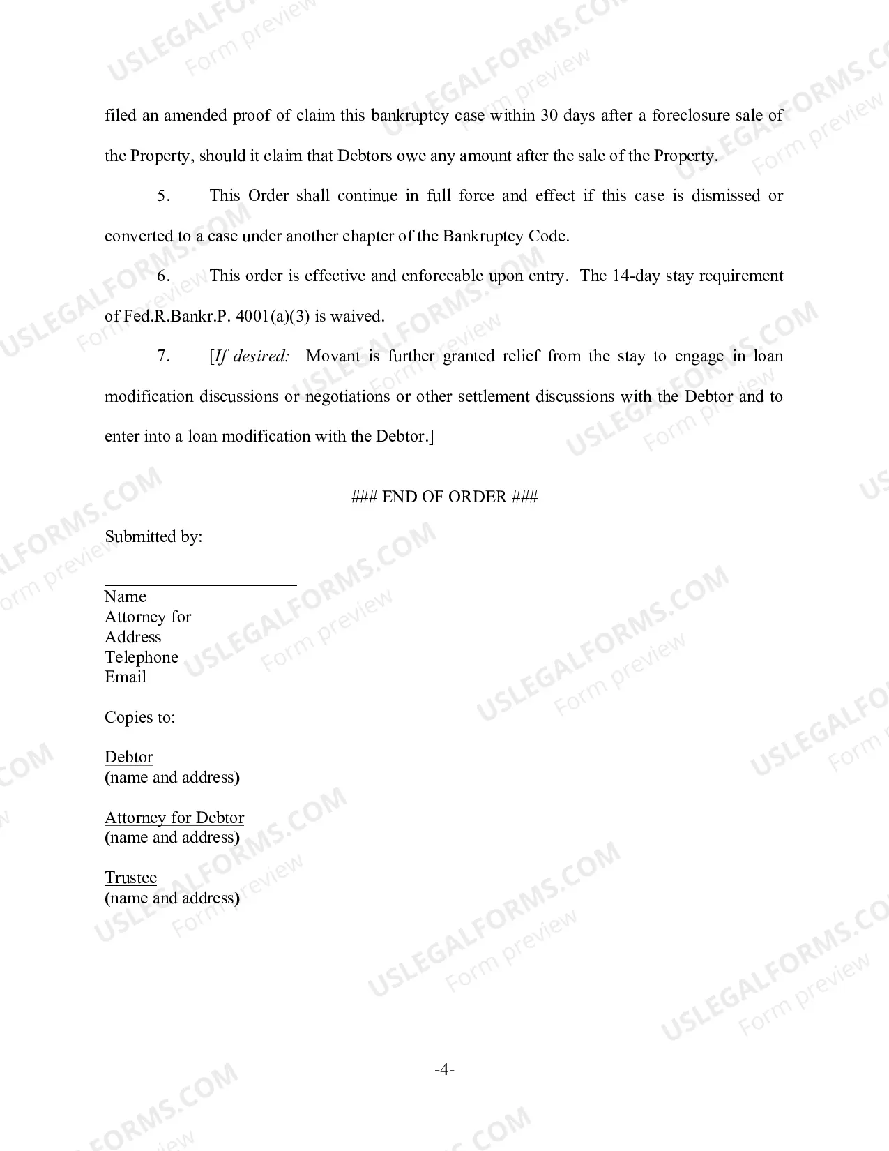Preview Default Order Granting Relief from Stay (Real Estate)