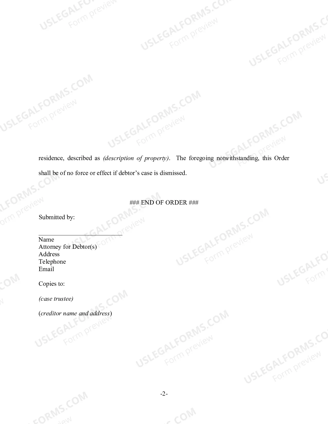 Preview Order Avoiding Judicial Lien on Debtor's Residence