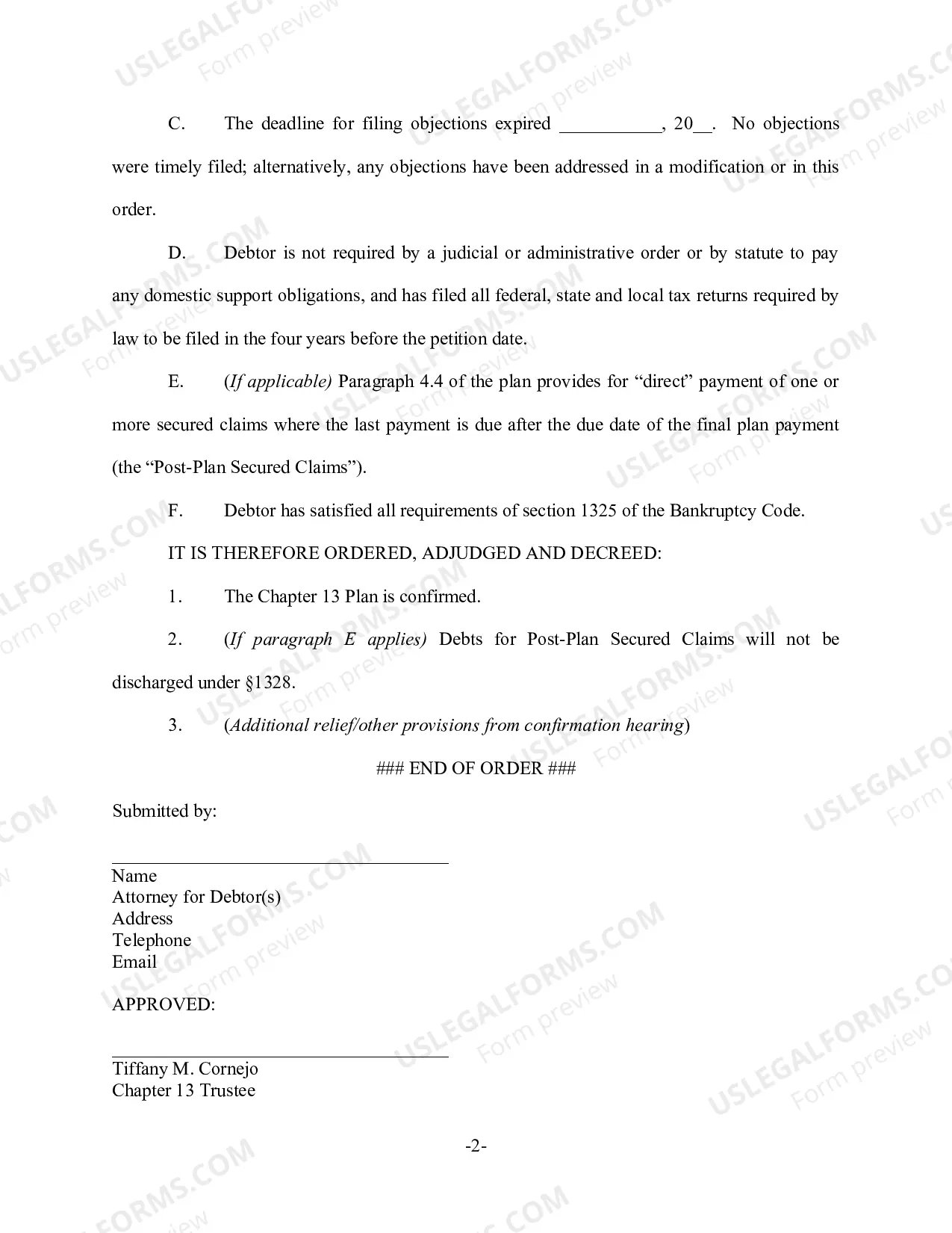 Preview Order Confirming Chapter 13 Plan