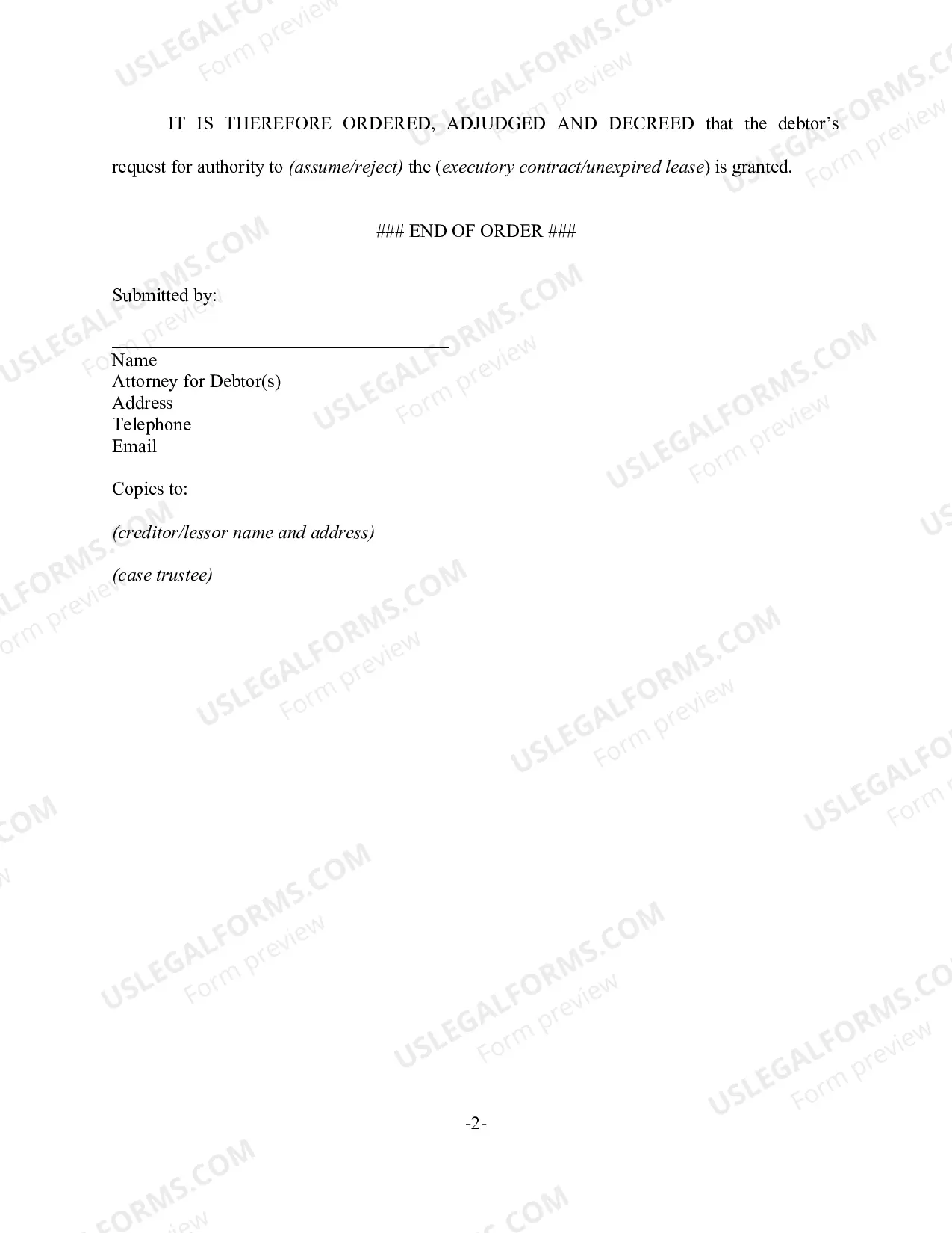 Preview Order Granting Motion to Assume/Reject Executory Contract