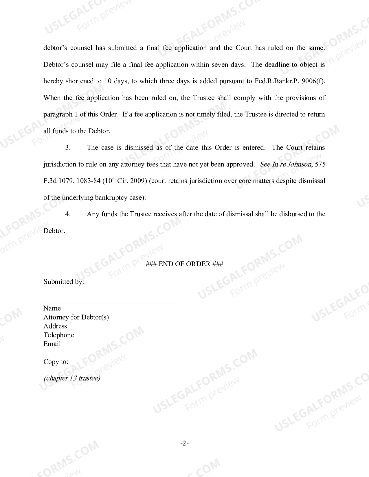Preview Order on Debtor's Motion to Dismiss Chapter 13 Case