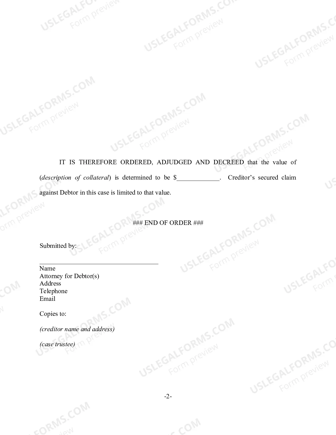 Preview Order Valuing Collateral