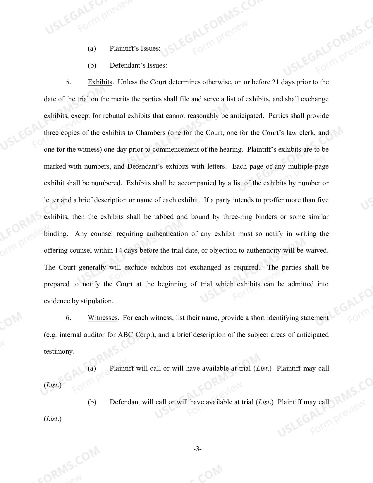 Preview Pretrial Order