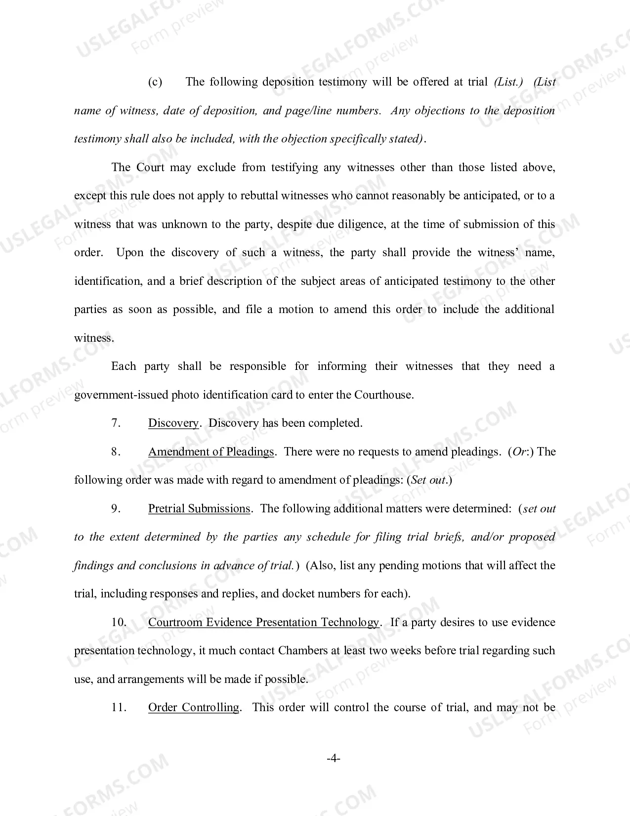 Preview Pretrial Order