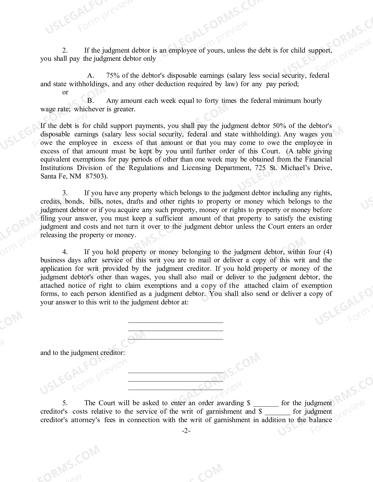 Preview Writ of Garnishment