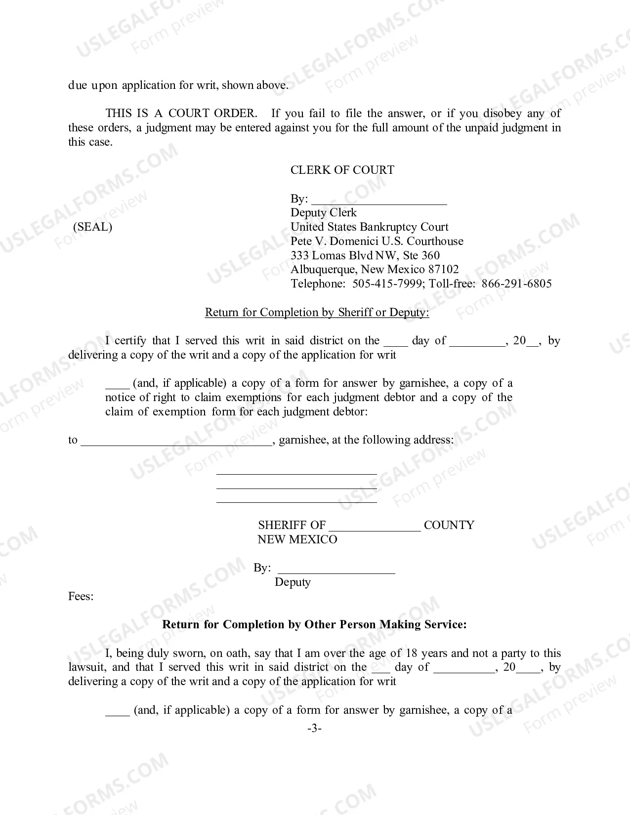 Preview Writ of Garnishment