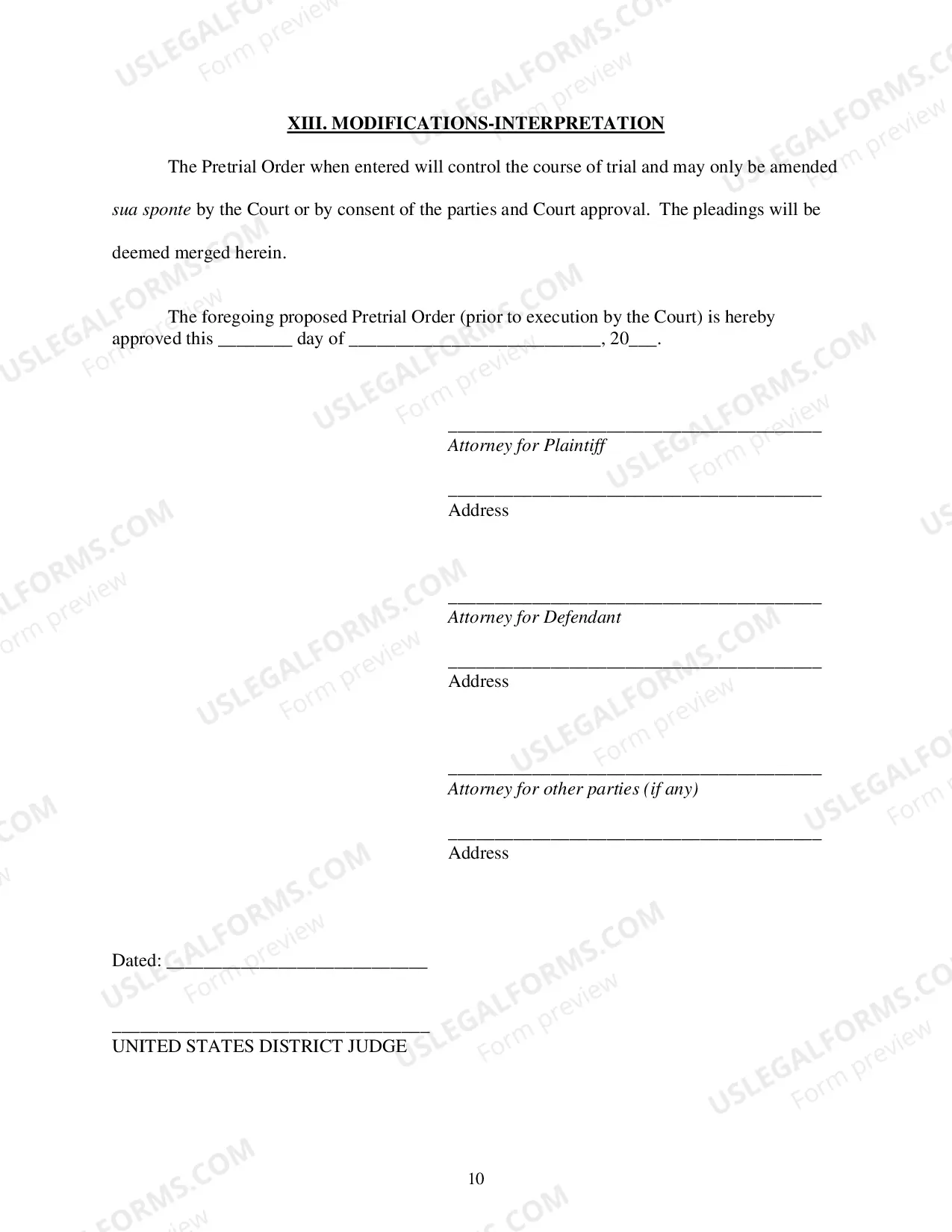 Preview Pretrial Order