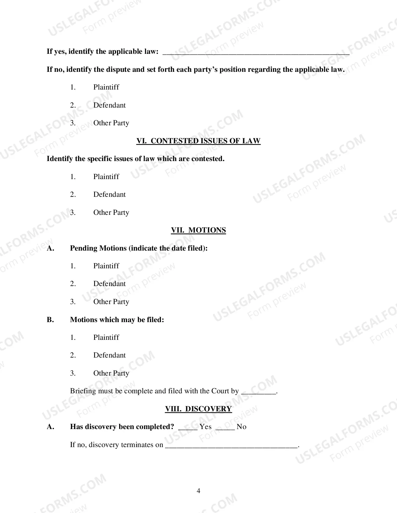 Preview Pretrial Order