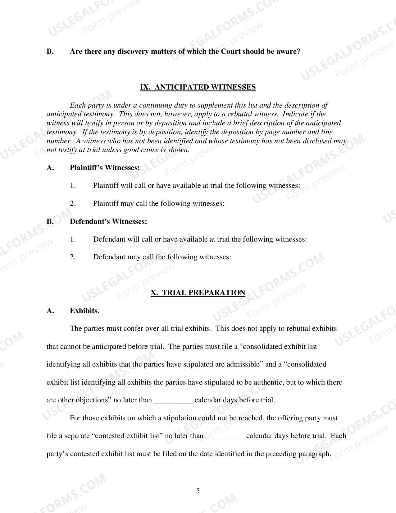 Preview Pretrial Order