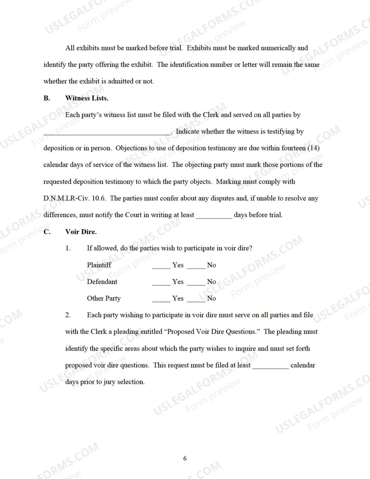 Preview Pretrial Order