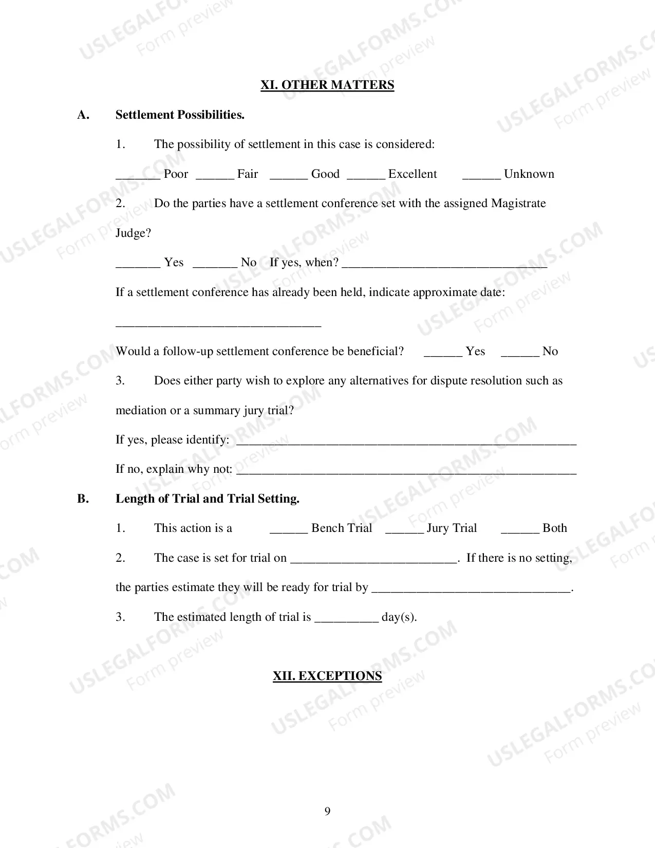 Preview Pretrial Order