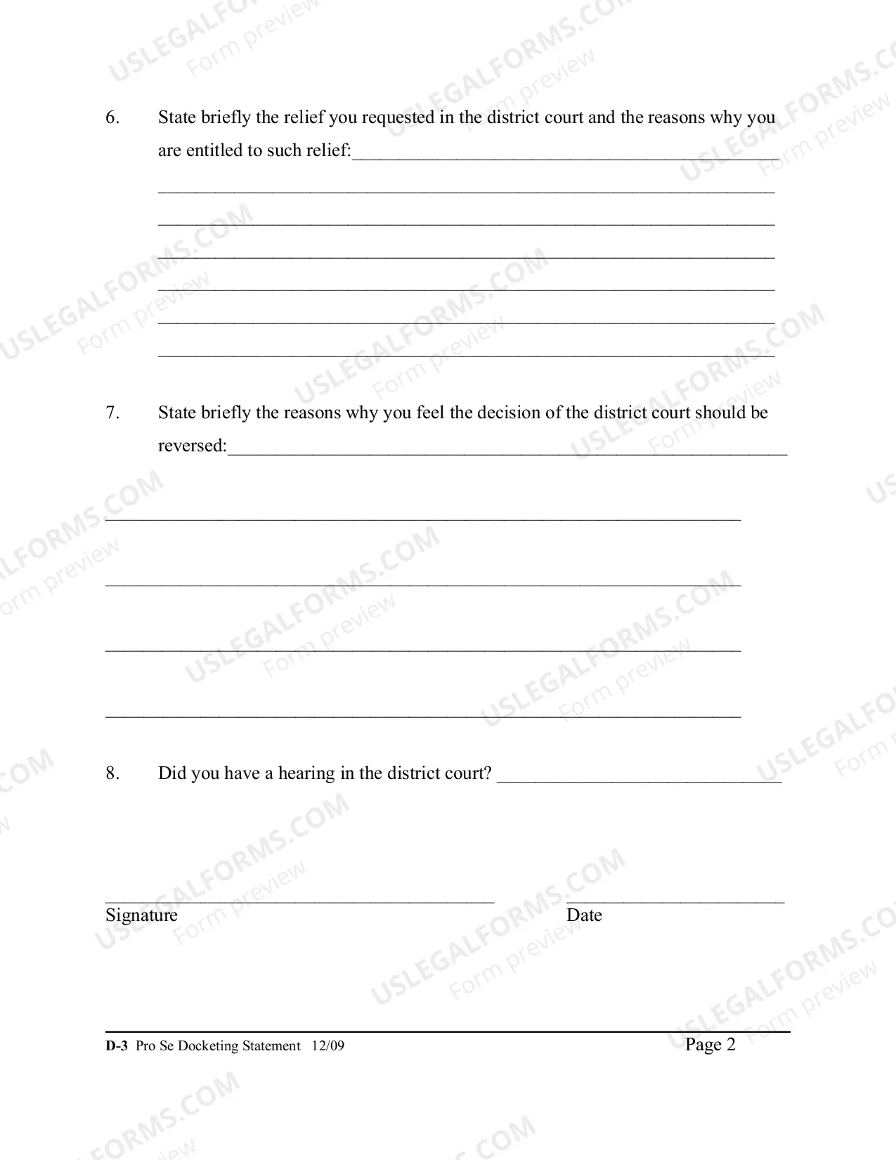 Preview Pro Se Docketing Statement