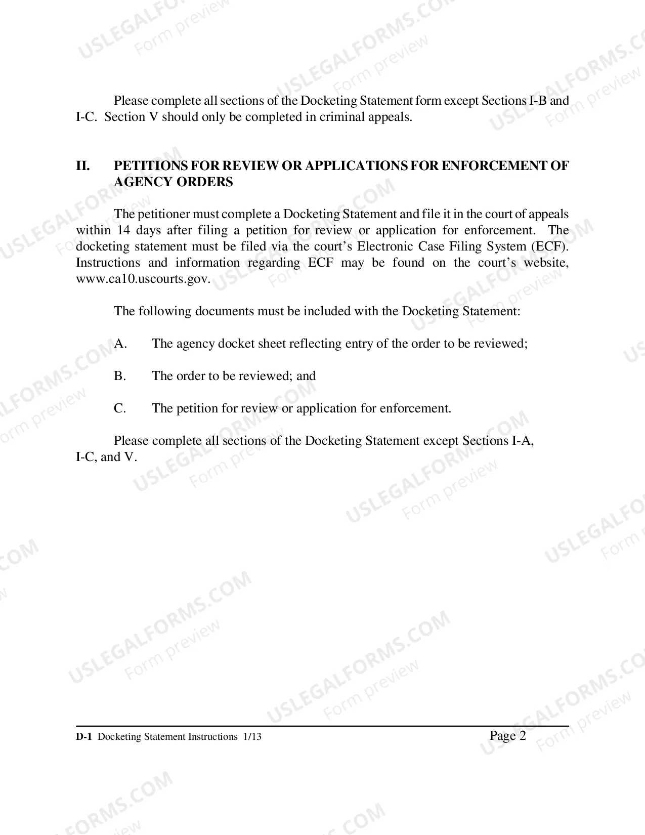 Preview Transcript Order Form, FAQ, Docketing Statement Instructions