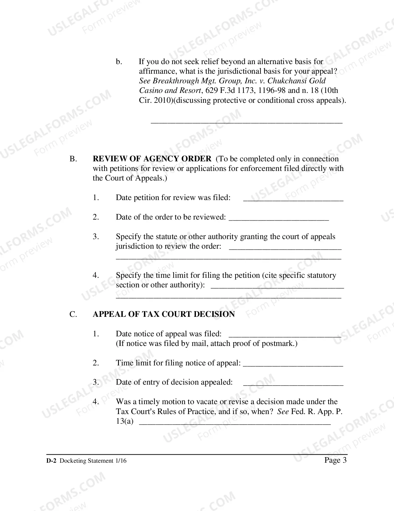 Preview Transcript Order Form, FAQ, Docketing Statement Instructions