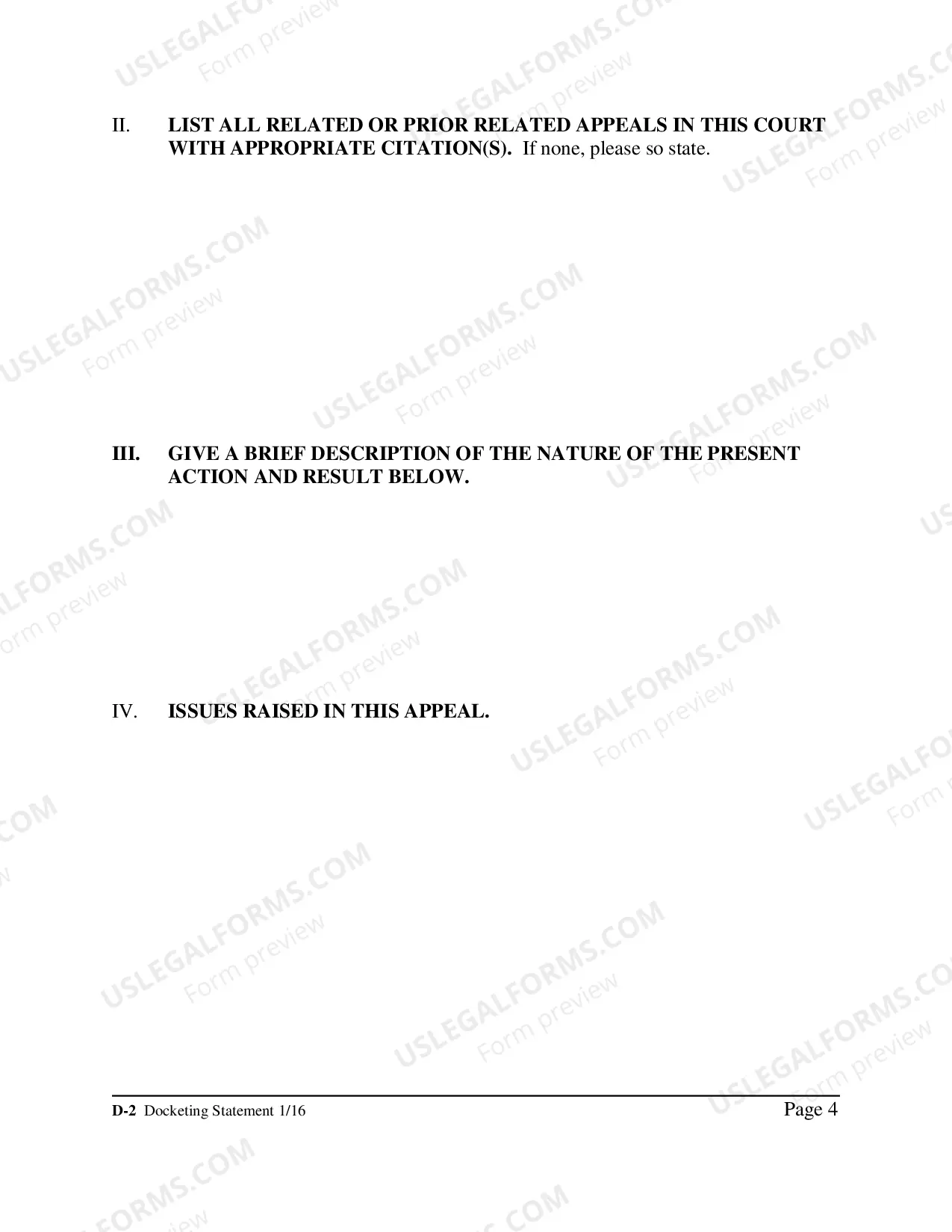 Preview Transcript Order Form, FAQ, Docketing Statement Instructions