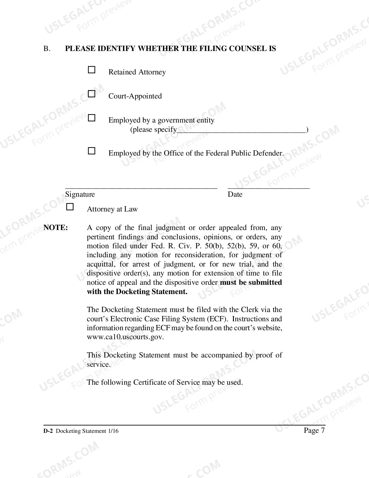 Preview Transcript Order Form, FAQ, Docketing Statement Instructions