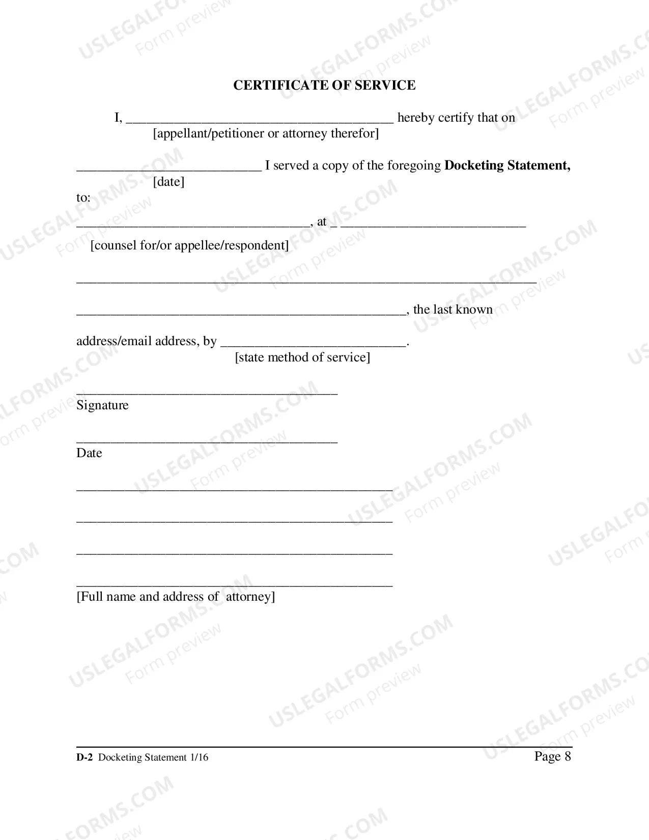 Preview Transcript Order Form, FAQ, Docketing Statement Instructions