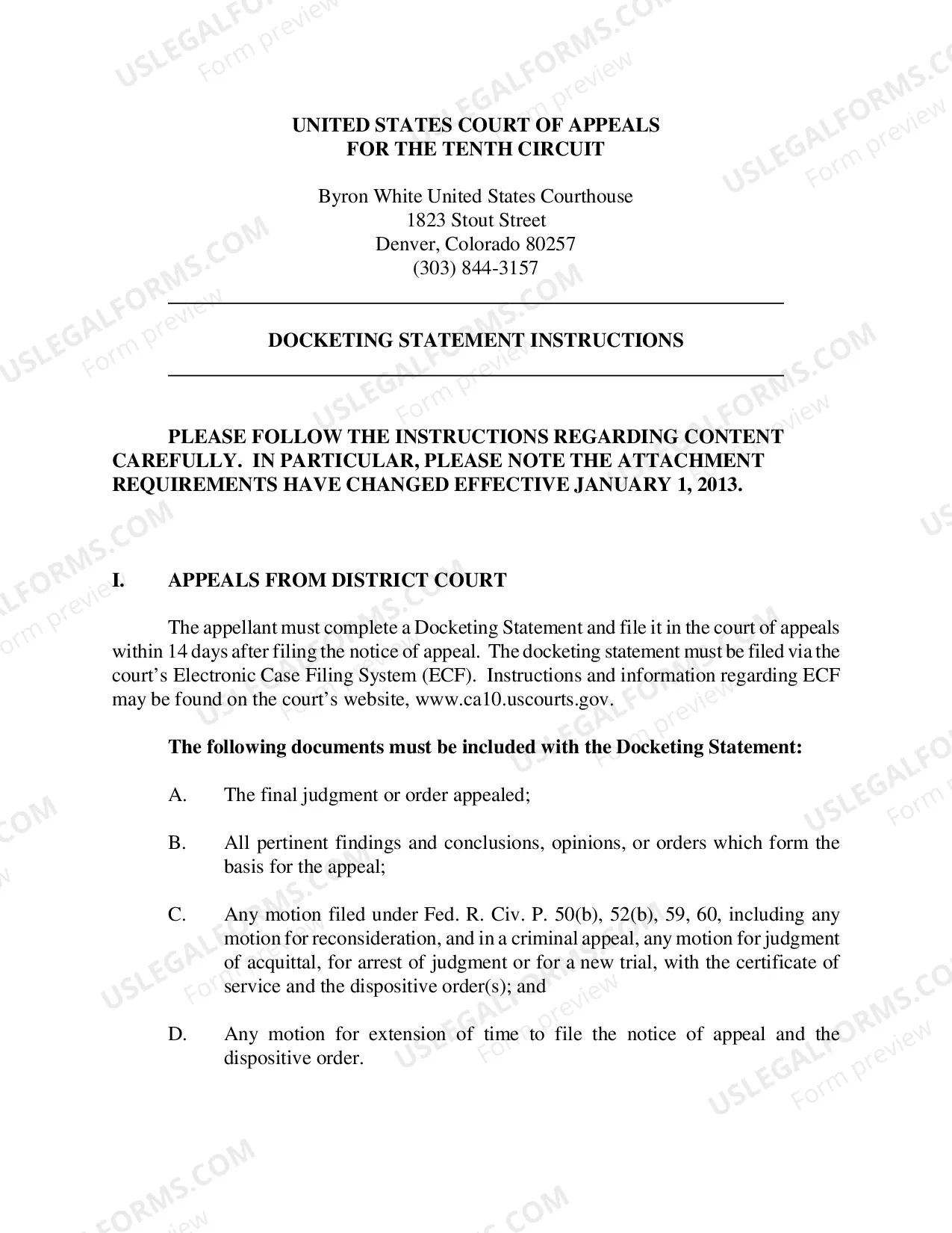 Preview Transcript Order Form, FAQ, Docketing Statement Instructions
