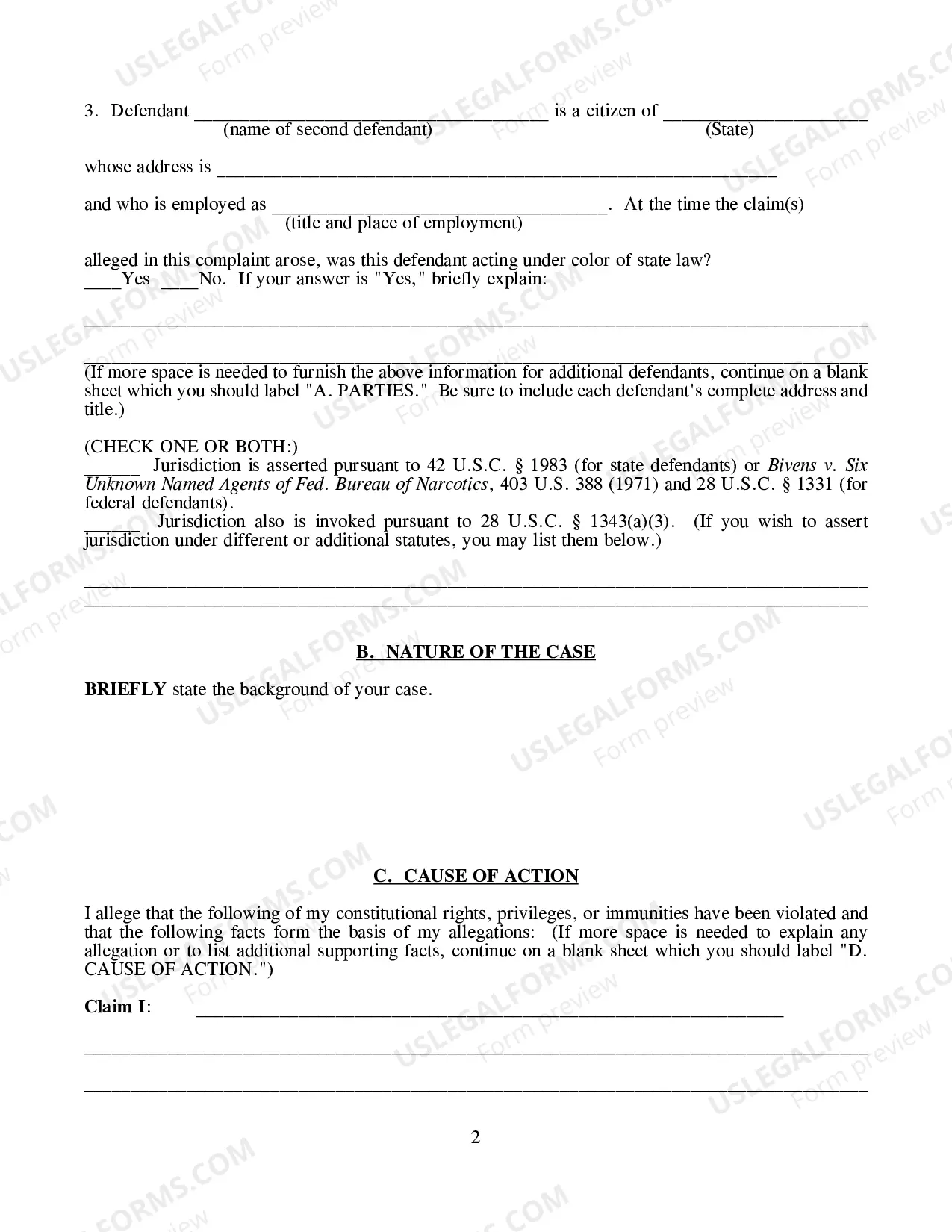 Preview Prisoner's Civil Rights Complaint (42 U.S.C. Sec. 1983)