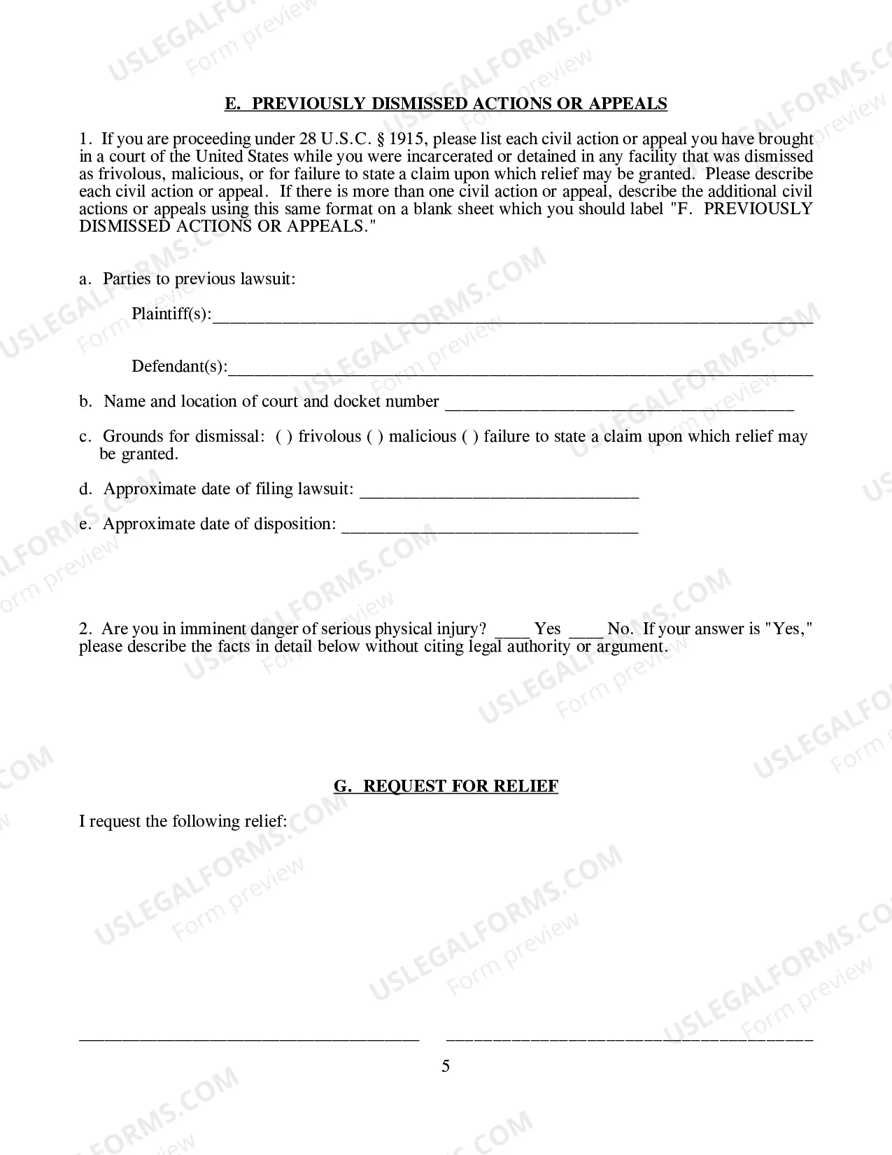 Preview Prisoner's Civil Rights Complaint (42 U.S.C. Sec. 1983)