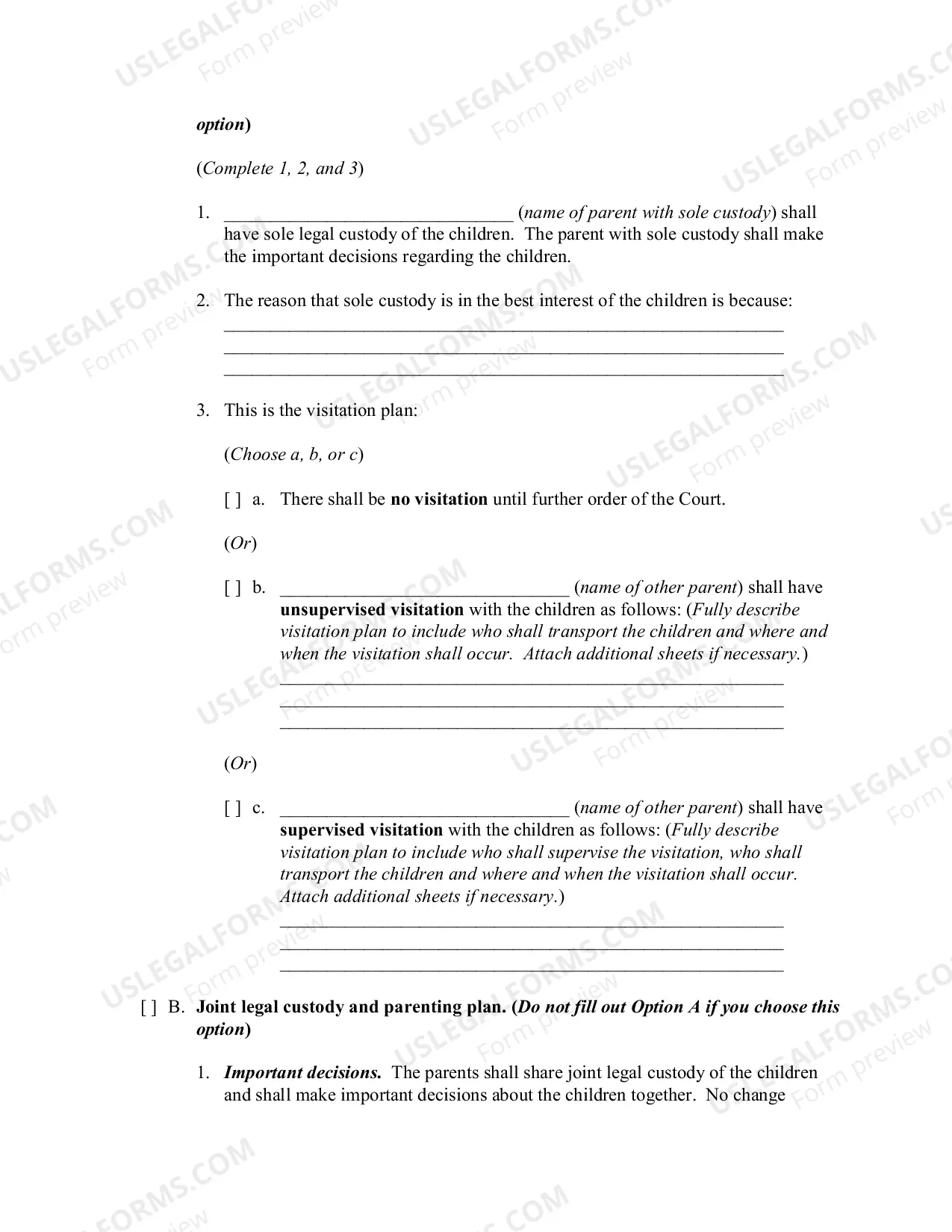 Preview Custody plan and order