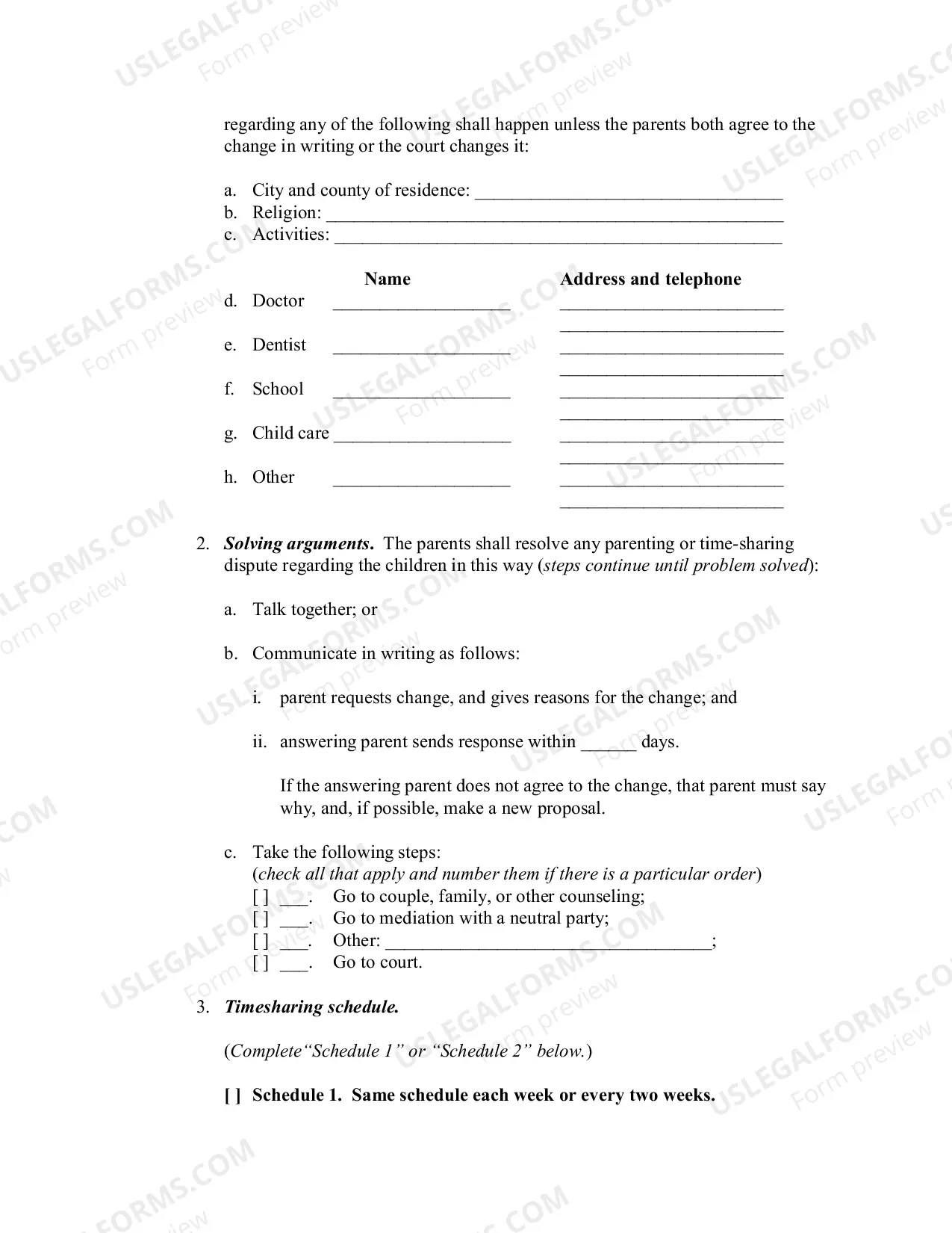 Preview Custody plan and order