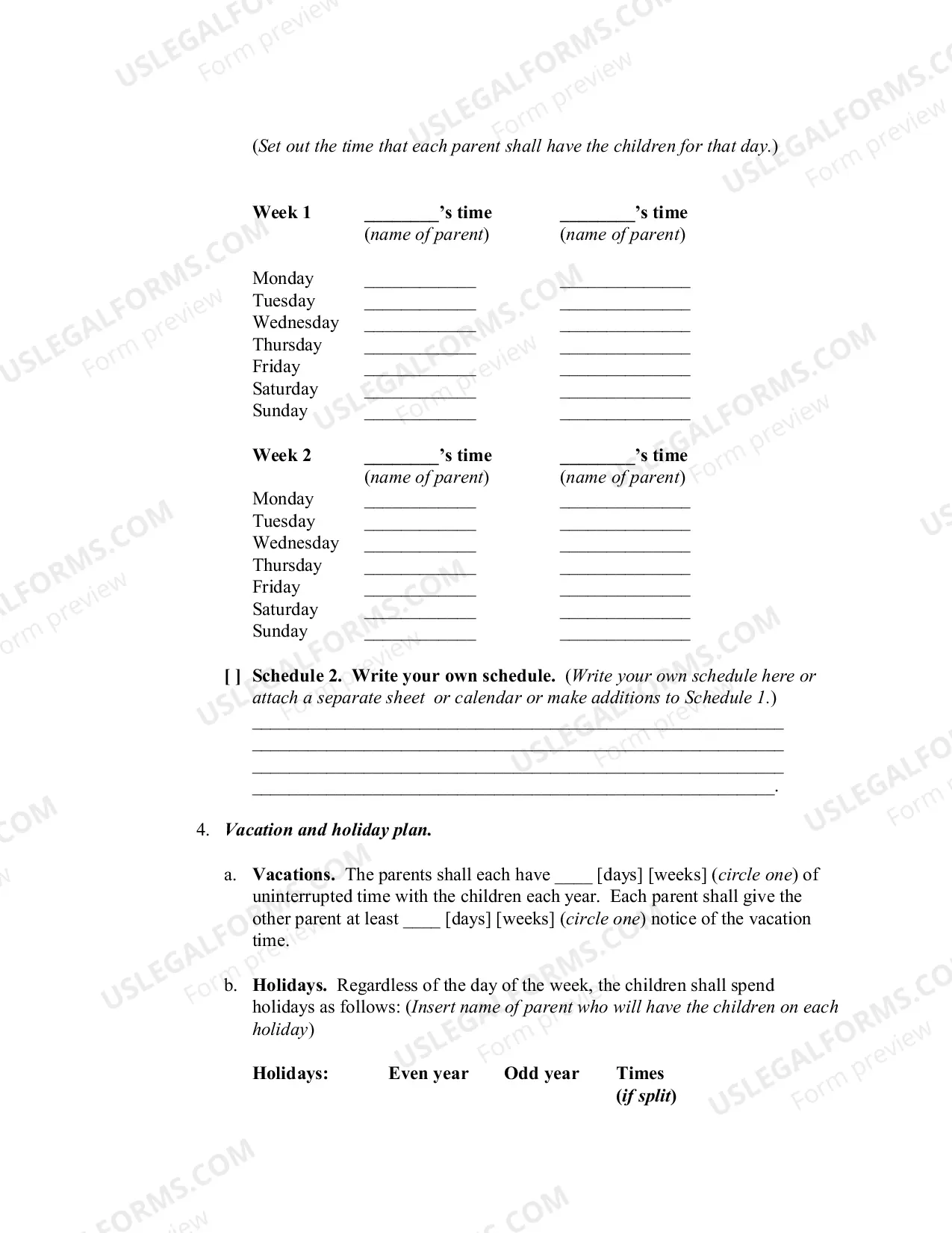 Preview Custody plan and order